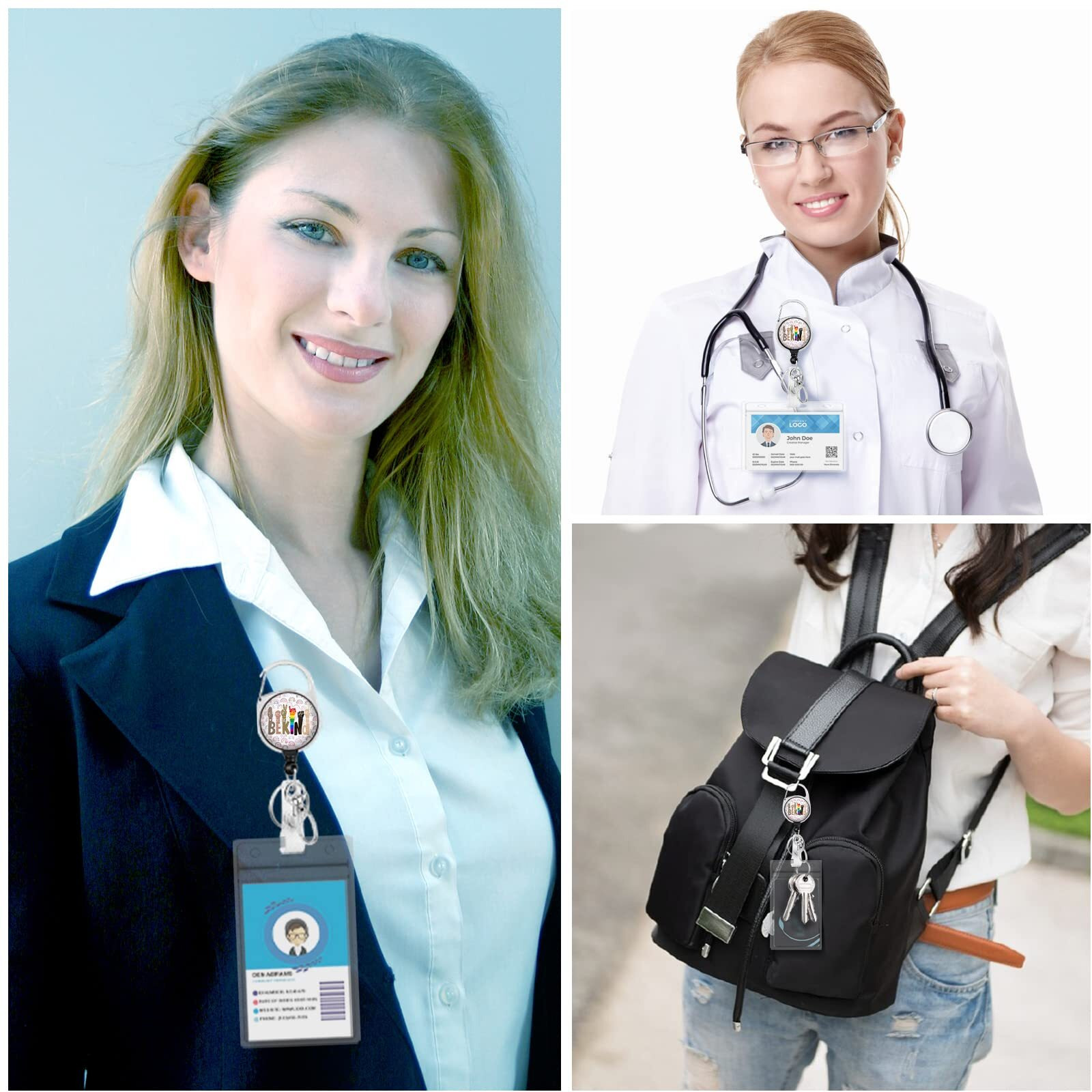 3 Pieces Rainbow Badge Reel Retractable Heavy Duty With 360