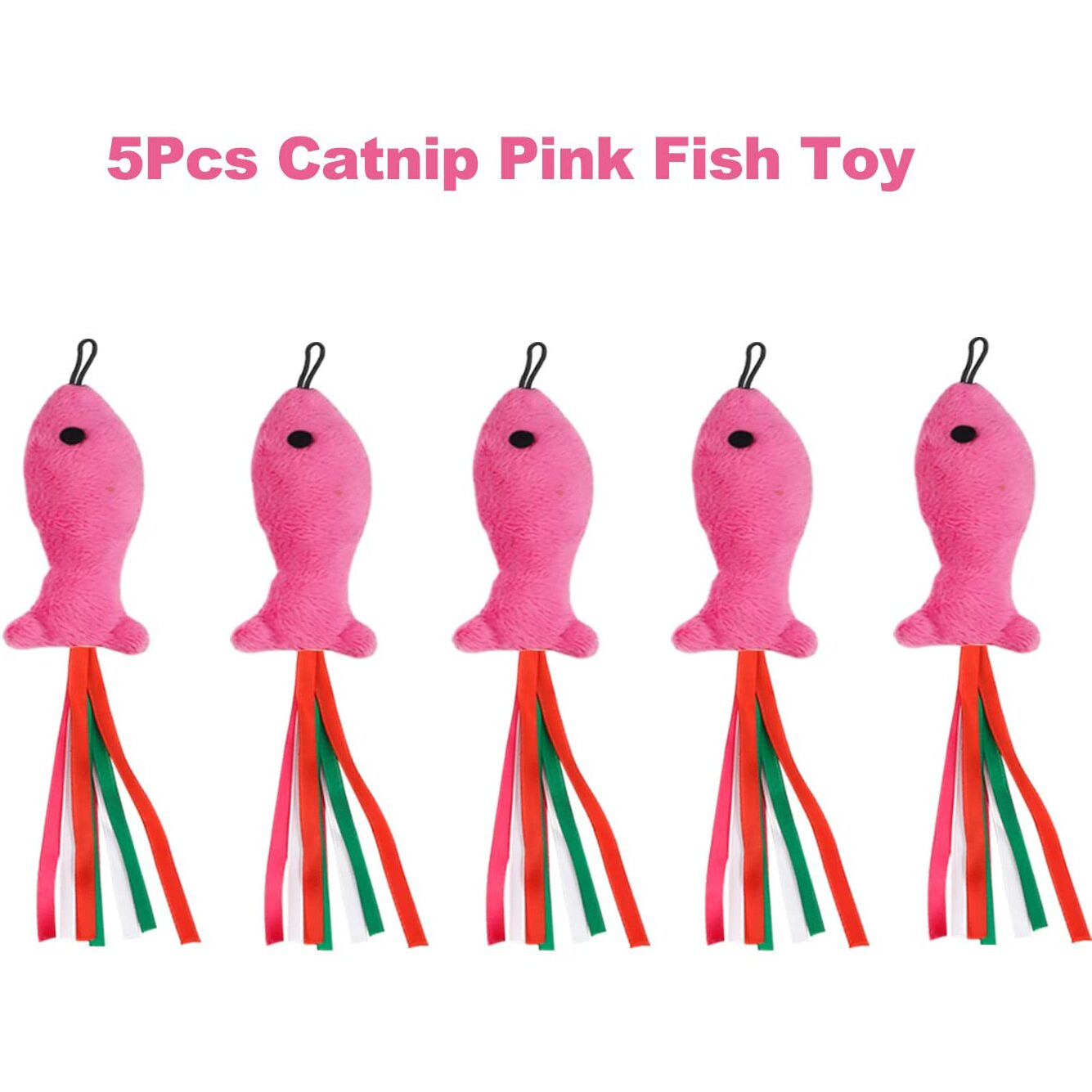 Zeyzoo 5Pcs Catnip Toy  Cat Nip Pink Fish Interactive Cat Toy  Kitten Toys Catnip Filled Plush Toys  Feather Teaser Accessories For Cat Wand Toy  Kitten Teething Chew Toys For Cats