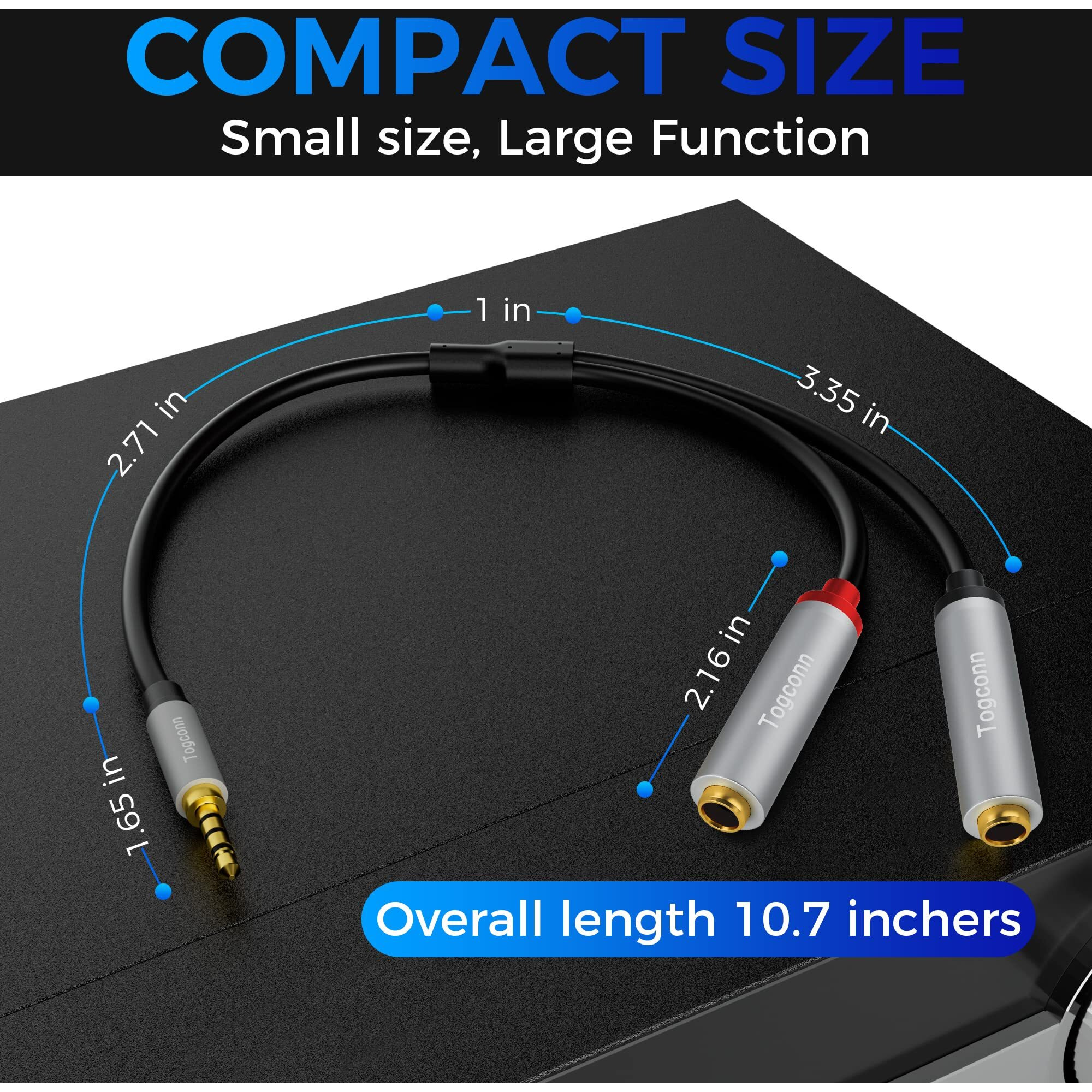 Togconn 3.5Mm Trs To Dual 6.35Mm Stereo Y Splitter. [24K Gold Plated] 1/8 Inch Male To 2X 1/4 Inch Mono Female Audio Cable (2 Pack)