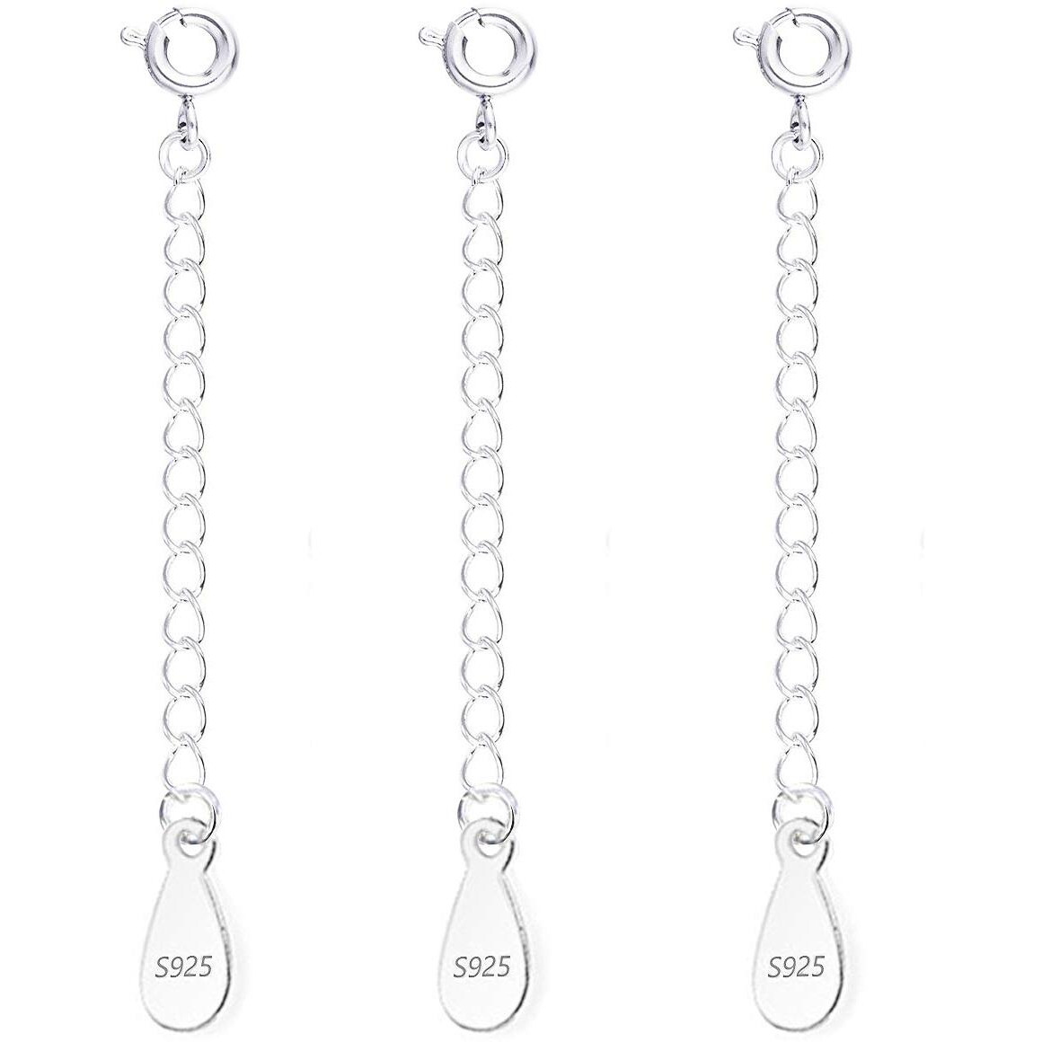 Lancharmed 3 Pcs Necklace Extender  925 Sterling Silver Extension For Jewelry Necklace Bracelet Anklet Extenders For Women Jewelry Making Chains 2 Inch  Silver