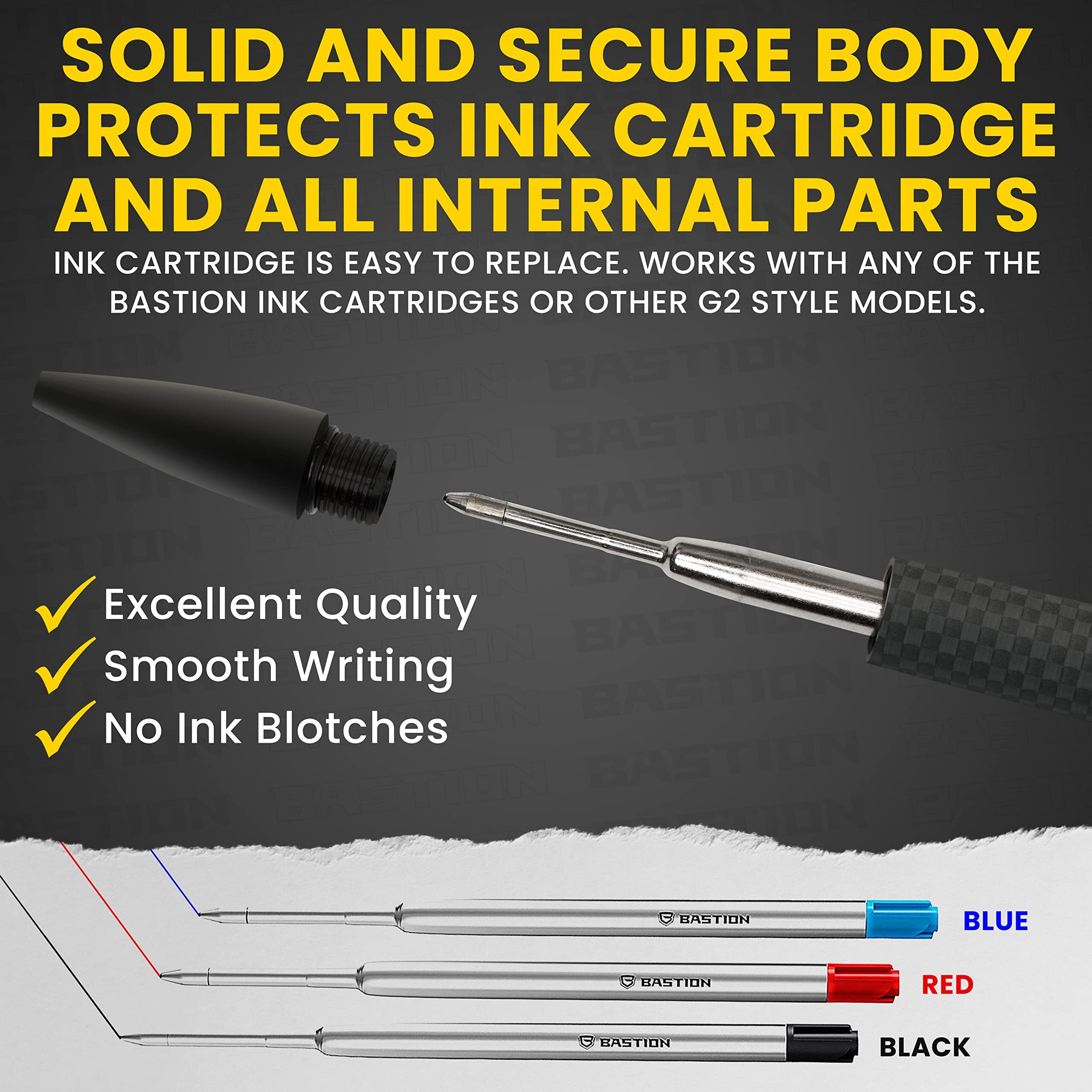 Bastion Carbon Fiber Bolt Action Pen With Gift Case - Black Stainless Steel Core Executive Luxury Retractable Metal - Ink Refillable Edc Office Business Pocket Ballpoint For Men & Women