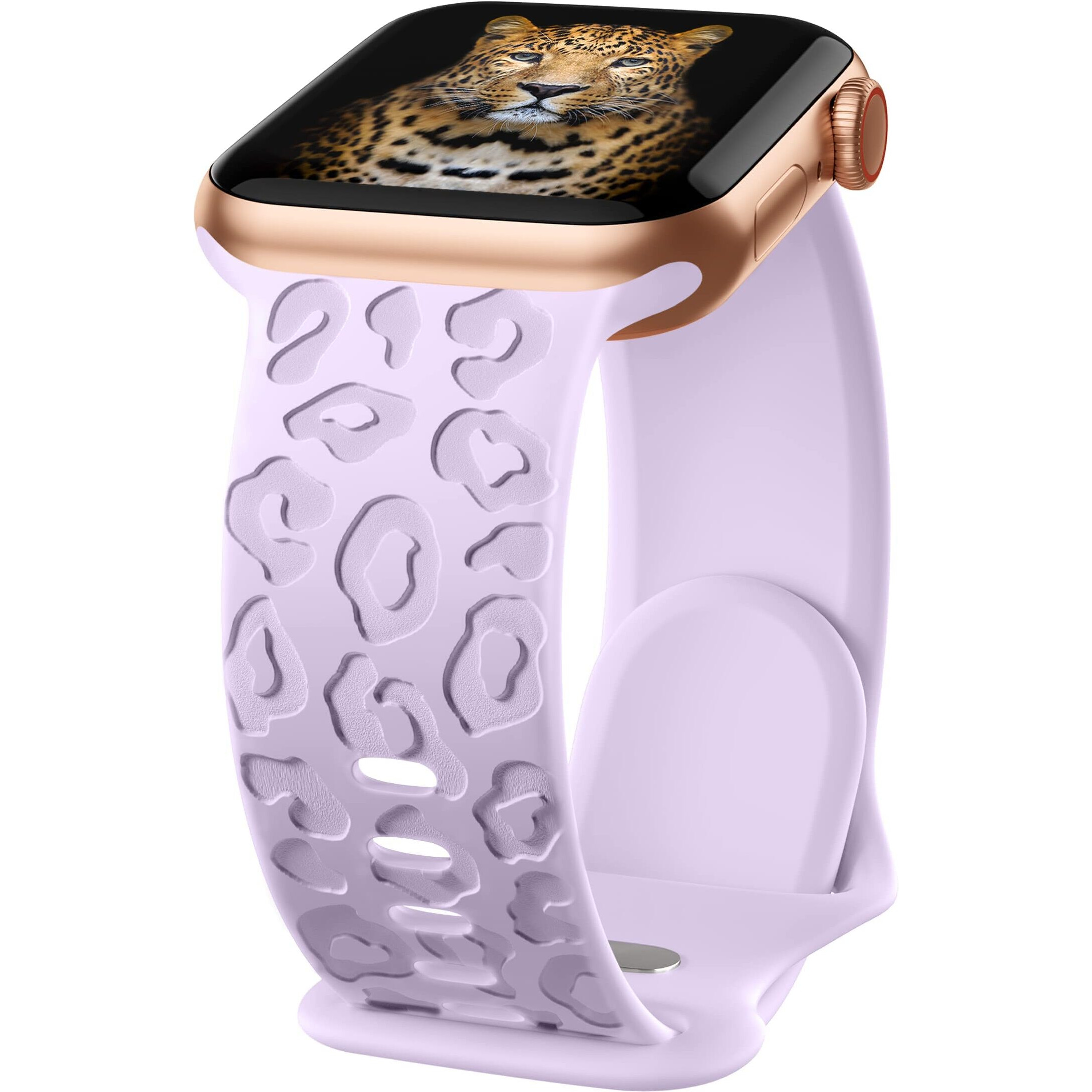 Creategreat Engraved Bands Compatible With Apple Watch Band 41Mm 40Mm 38Mm  Leopard Carve Pattern Soft Silicone Strap Compatible With Iwatch Series 8 7 6 5 4 3 2 1 Se  Women Men Leopard-Lavender