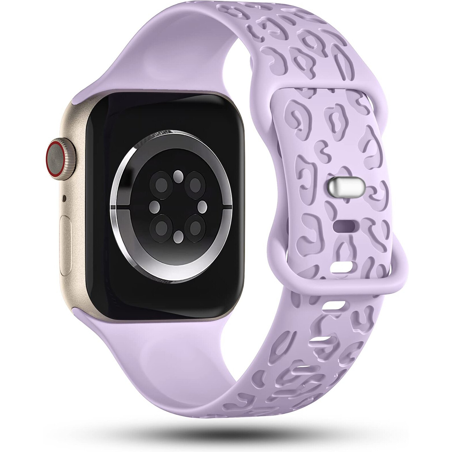 Creategreat Engraved Bands Compatible With Apple Watch Band 41Mm 40Mm 38Mm  Leopard Carve Pattern Soft Silicone Strap Compatible With Iwatch Series 8 7 6 5 4 3 2 1 Se  Women Men Leopard-Lavender