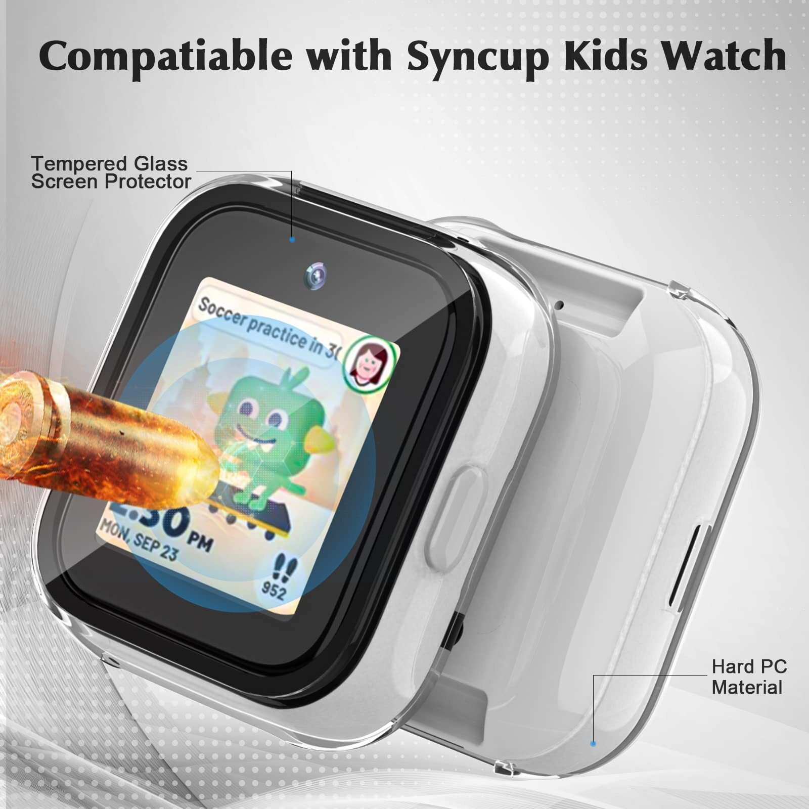 2 Pack Case Compatible With T-Mobile Syncup Kids Watch Screen Protector  Hard Pc Case Build-In Tempered Glass For Sync Up Kids Watch Accessories - Clear+Clear