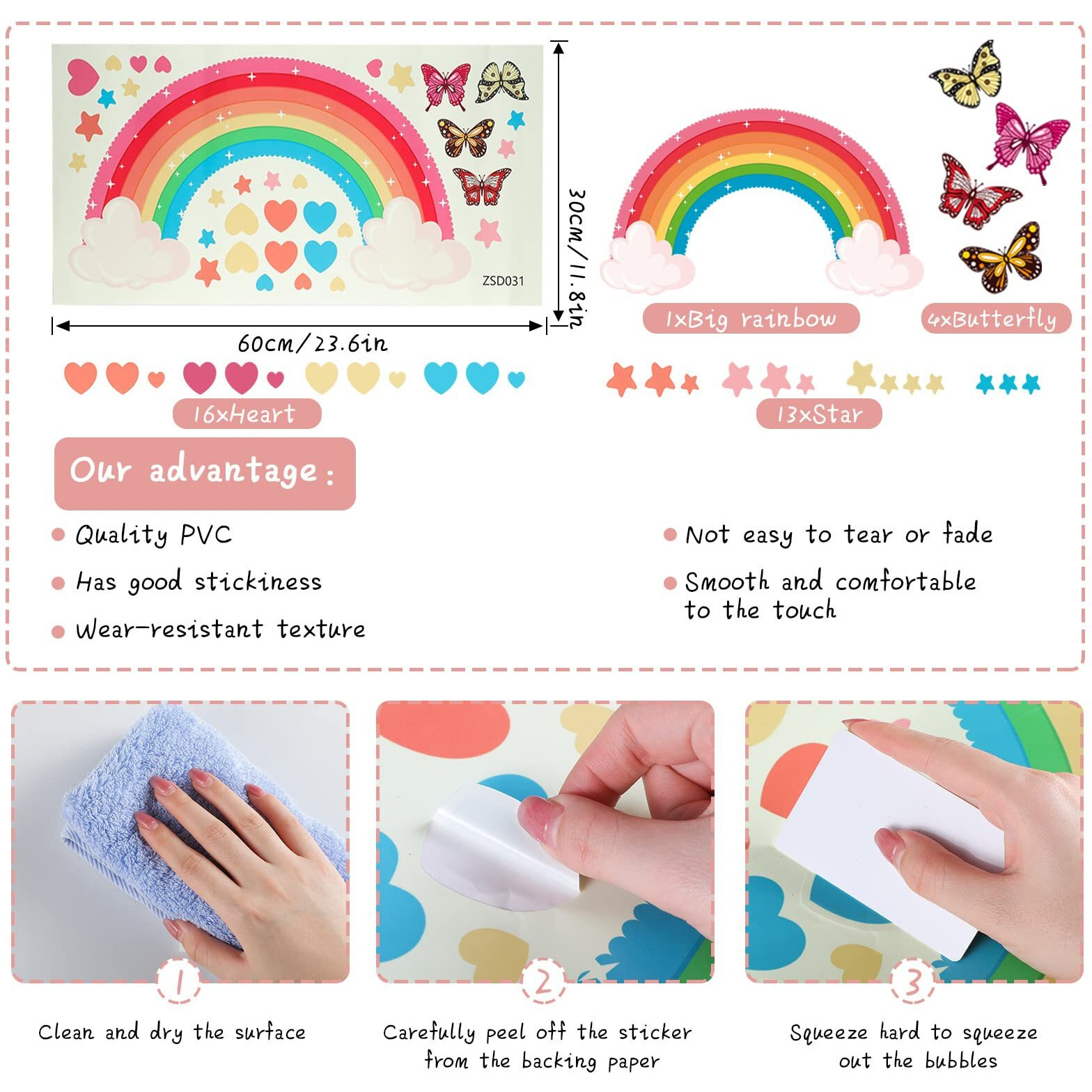 Glow In The Dark Large Rainbow Wall Decals Removable Star Butterfly Heart Wall Sticker Glowing Rainbow Wallpaper Watercolor Vinyl Rainbow Wall Sticker For Nursery Baby Kid Girl Teen Bedroom Decoration