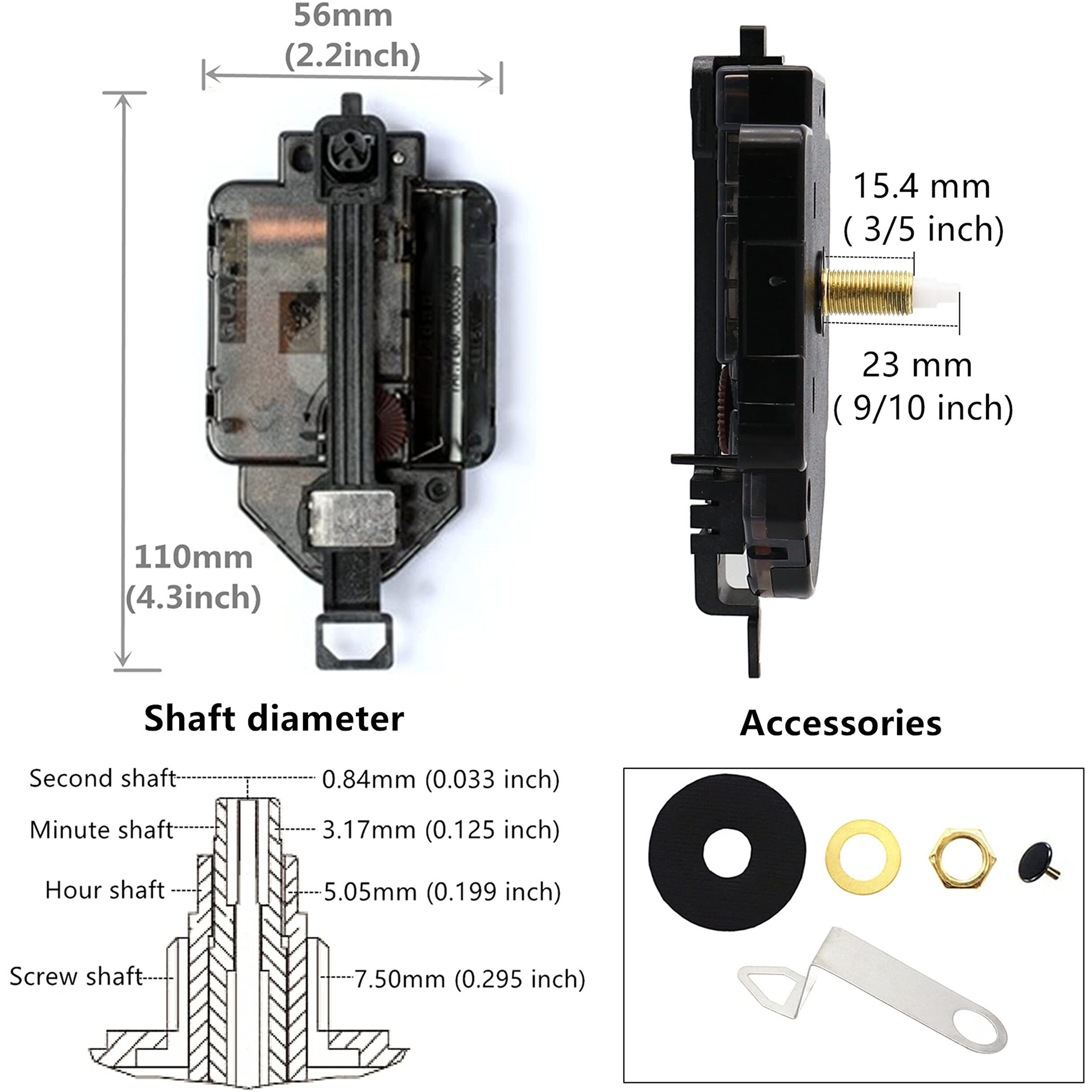 Youngtown 12888 Pendulum Type Movement Step Clock Accessory Quartz Diy Movement Kits 1/2 Inch Maximum Dial Thickness  9/10 Inch Total Shaft Length.