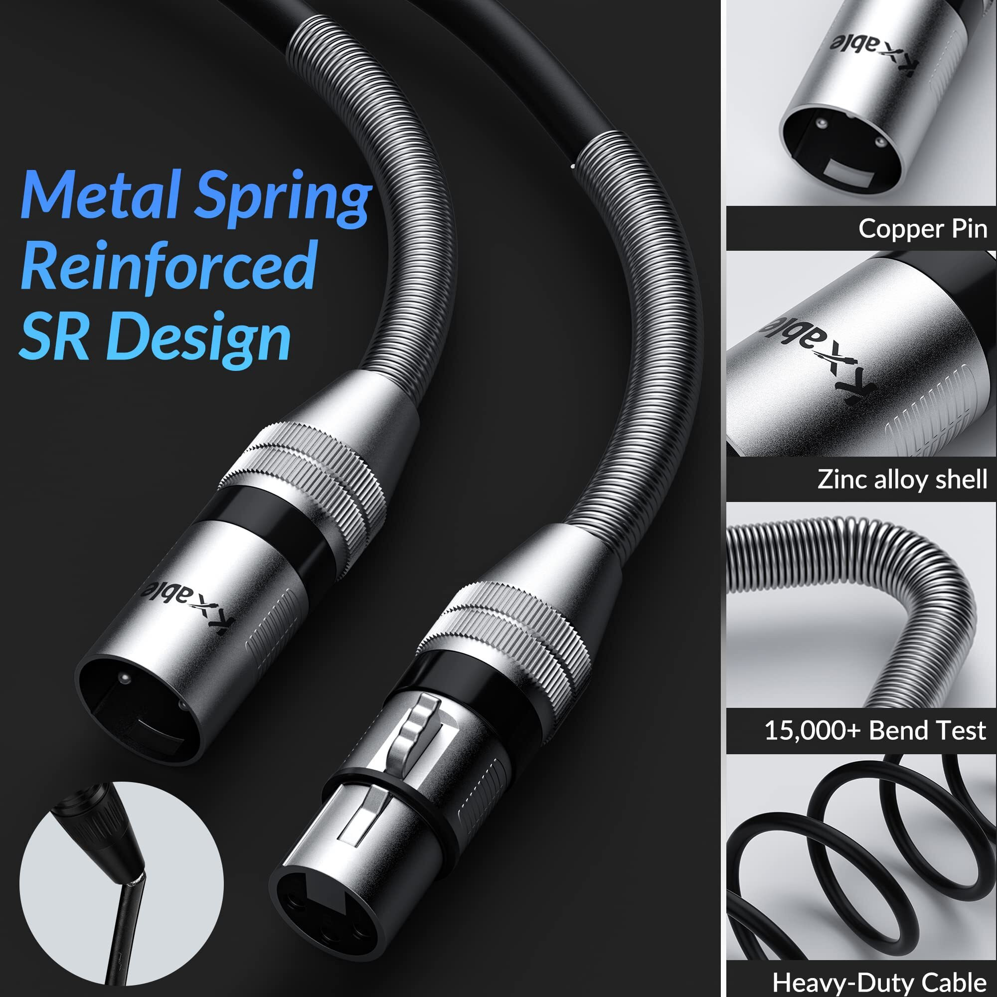 Xlr Cable 200 Feet  22Awg  Zinc Alloy Shells  Xlr Male To Female Heavy Duty Cable  3 Pin Balanced Shielded Microphone Cord  Durable & Flexible Xlr Patch Cable  Metal Spring Sr-Black