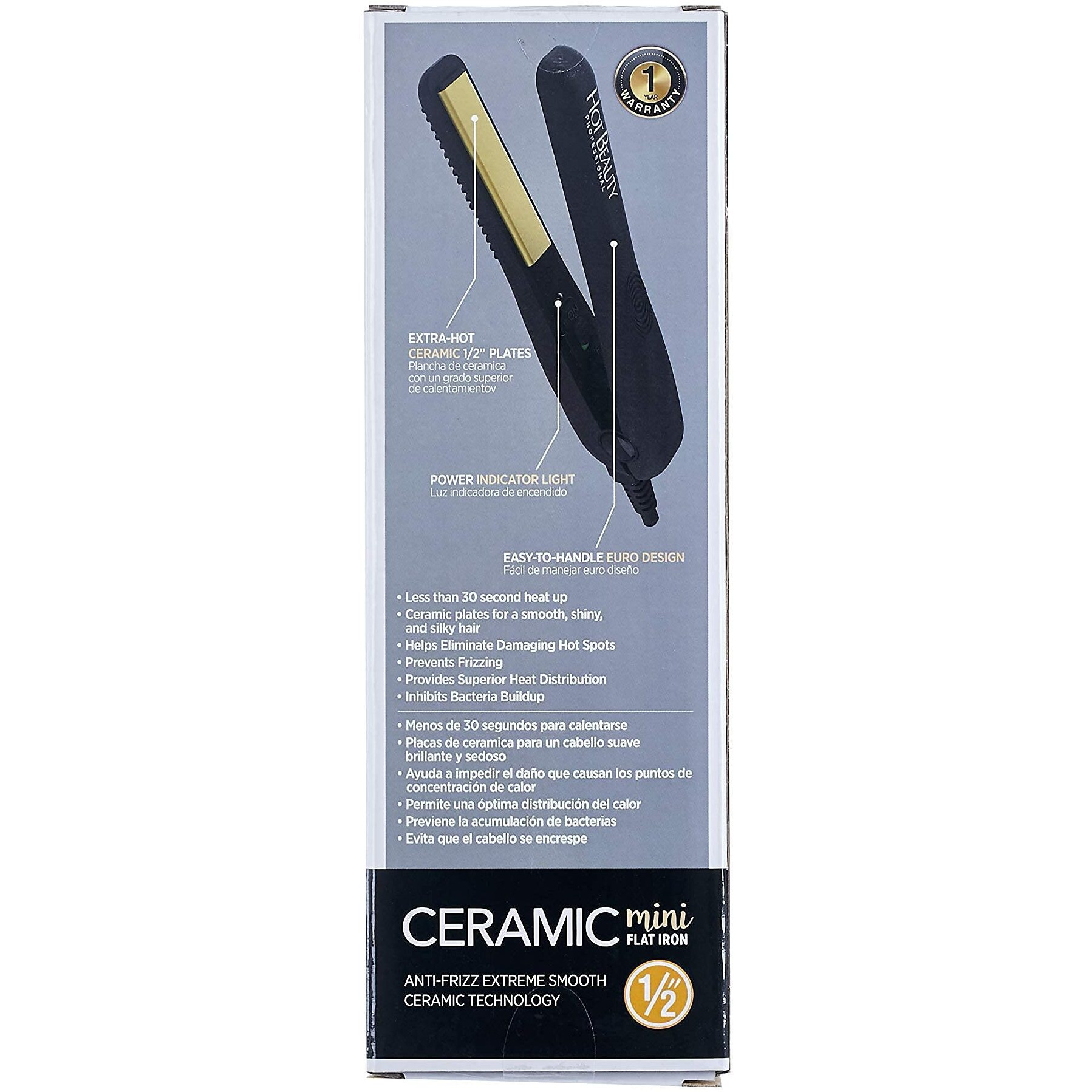Hot Beauty Professional Ceramic Mini Flat Iron 1/2"" Anti-Frizz Extreme Smooth (Black) Travel Pouch Included