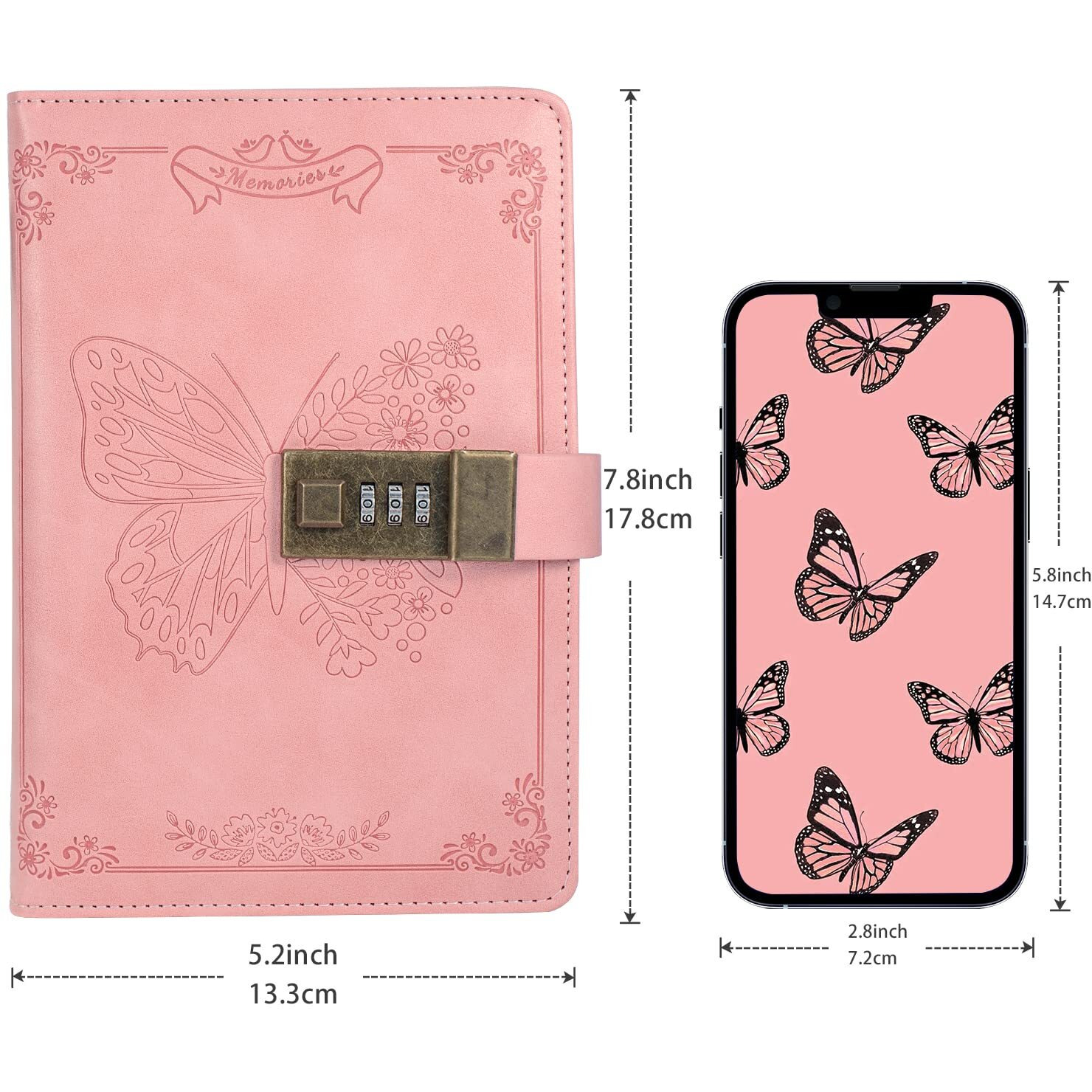 Billtigif Diary With Lock  Journal For Women Girls  Vintage Lock Journal Refillable Personal Locking Notebook Secret Journal With Combination Lock  5.3'' X 7.8'' (Pink)