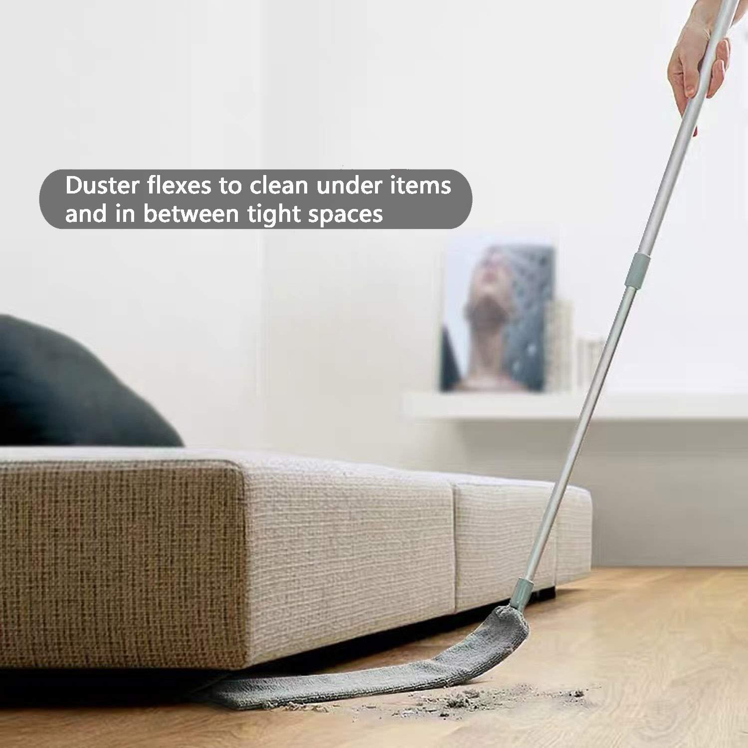 Dust Brush Under Appliance Microfiber Duster With Extension Pole (40 To 55 Inches) Bendable  Washable  Extendable Gap Dusters For Sofa Bed Furniture Bottom - Wet Or Dry