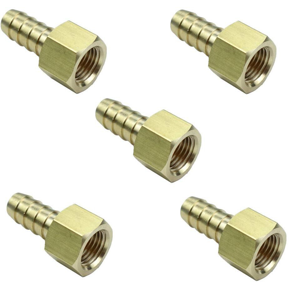 Hongbow Hardware 5Pcs Brass Hose Barb Fitting Straight Female Connector 3/8