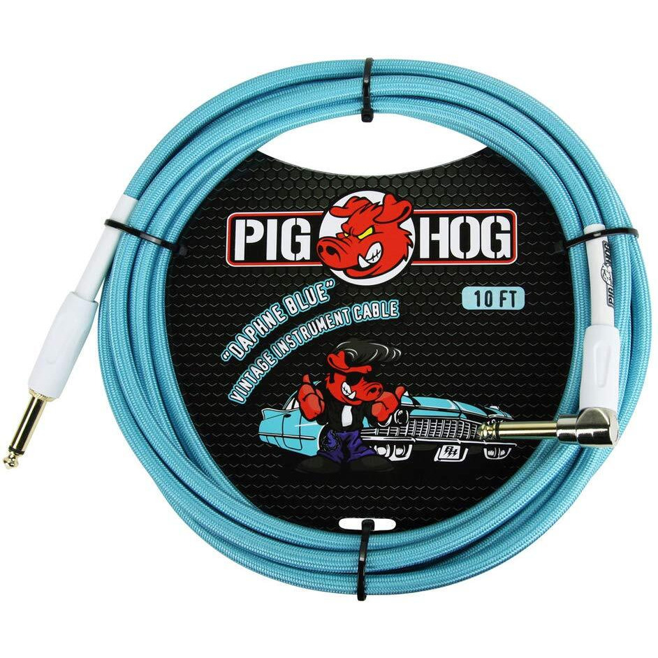 Pig Hog Pch10Dbr 1/4"" To 1/4"" Right-Angle Daphne Blue Guitar Instrument Cable  10 Feet (2-Pack)