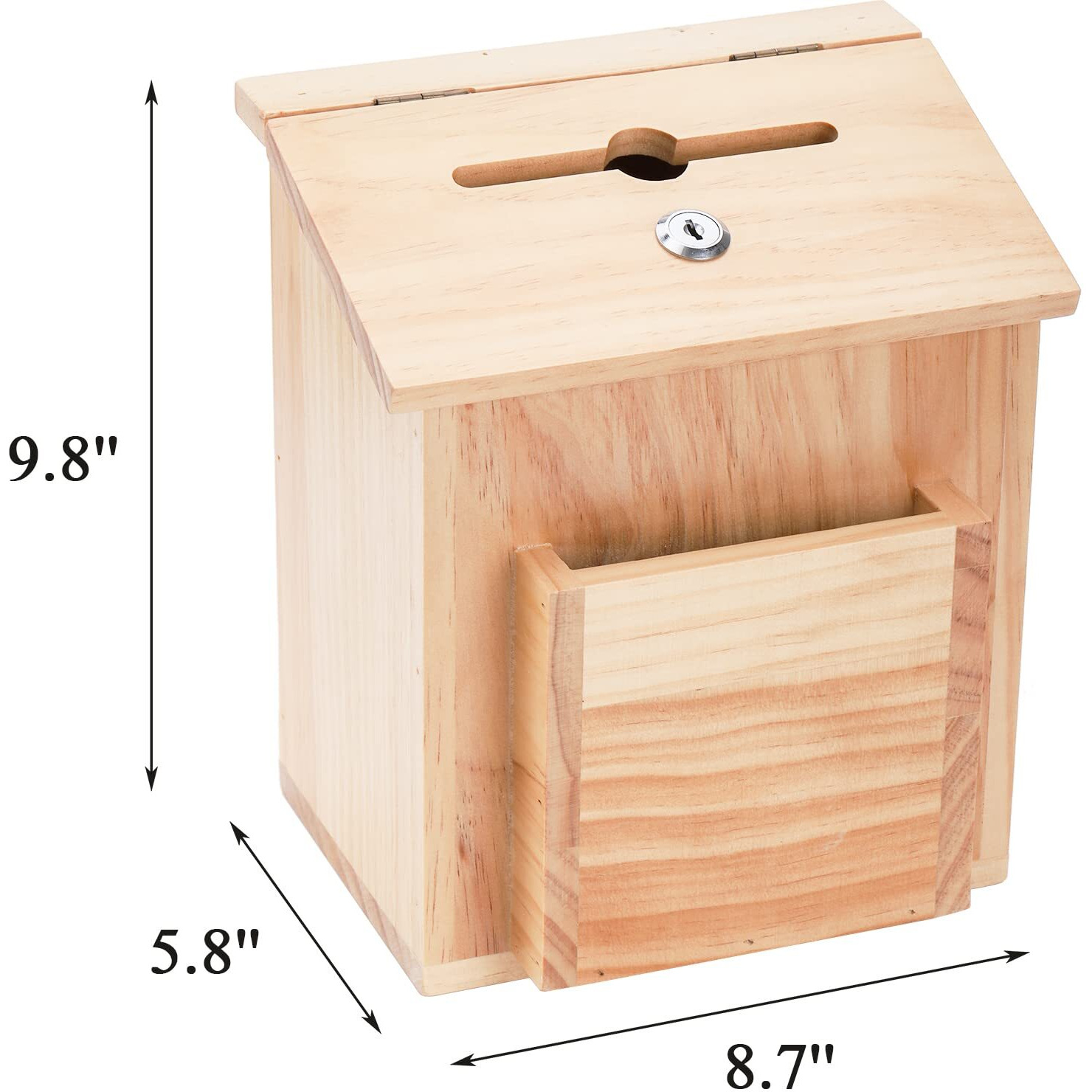 Zenfun Wooden Suggestion Box With 50 Free Suggestion Cards  Natural Pinewood Ballot Comment Box Donation Box With Locking Hinged Lid For Countertop Or Wall Mounted  8.7'' X 5.8"" X 9.8""