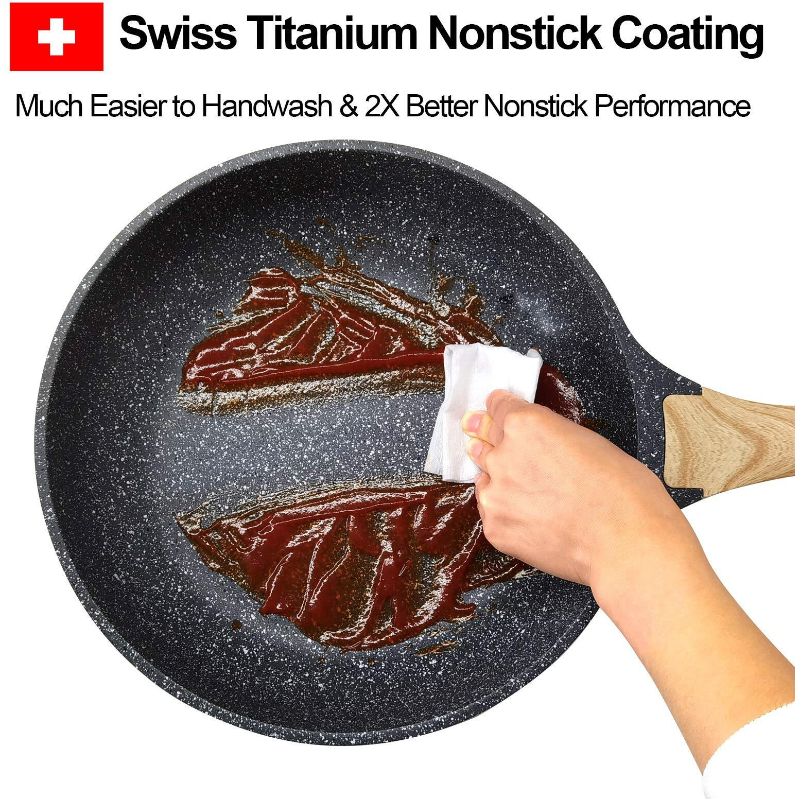 Motase 9.5 Inch Nonstick Frying Pan Skillet  Granite Coating Omelette Pan  100% Pfoa Free Cookware Pan  Healthy Nonstick Stone Frying Chef's Pan Skillet