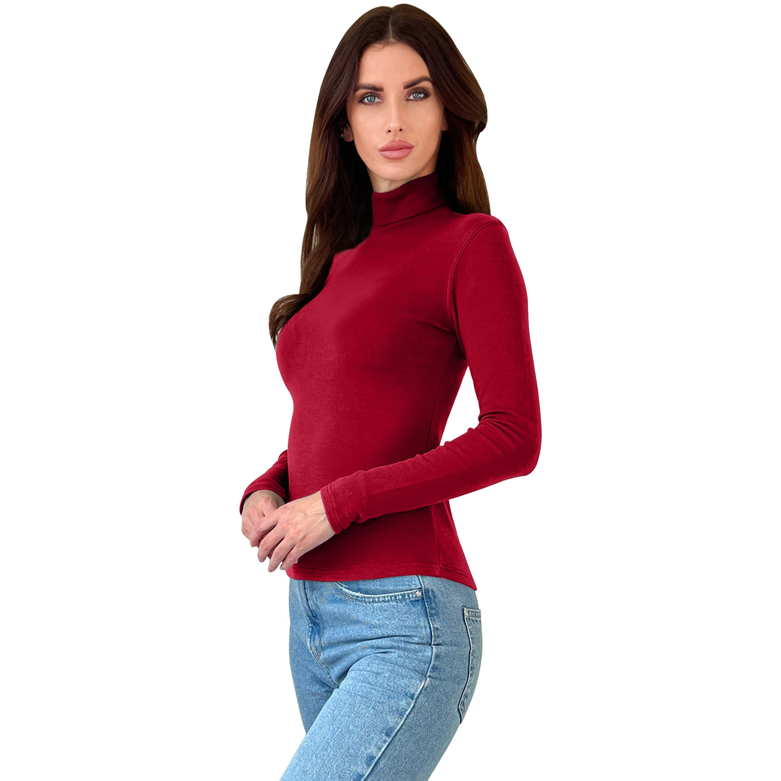 Ny Threads Women's Turtleneck Long Sleeves Shirt Red