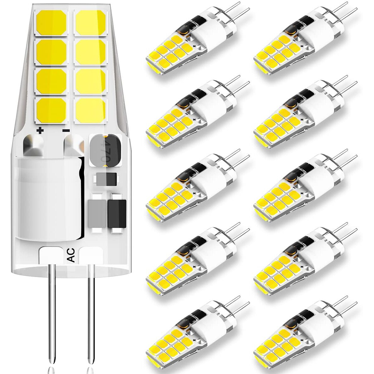 G4 Led Bulb 3W Equivalent To 20W-25W T3 Jc Type Bi-Pin G4 Base Halogen Bulb  Ac/Dc 12V Daylight White 6000K G4 Bulb For Puck Light  Rv  Under Counter Kitchen Lighting  Under Cabinet Light (10 Pack)