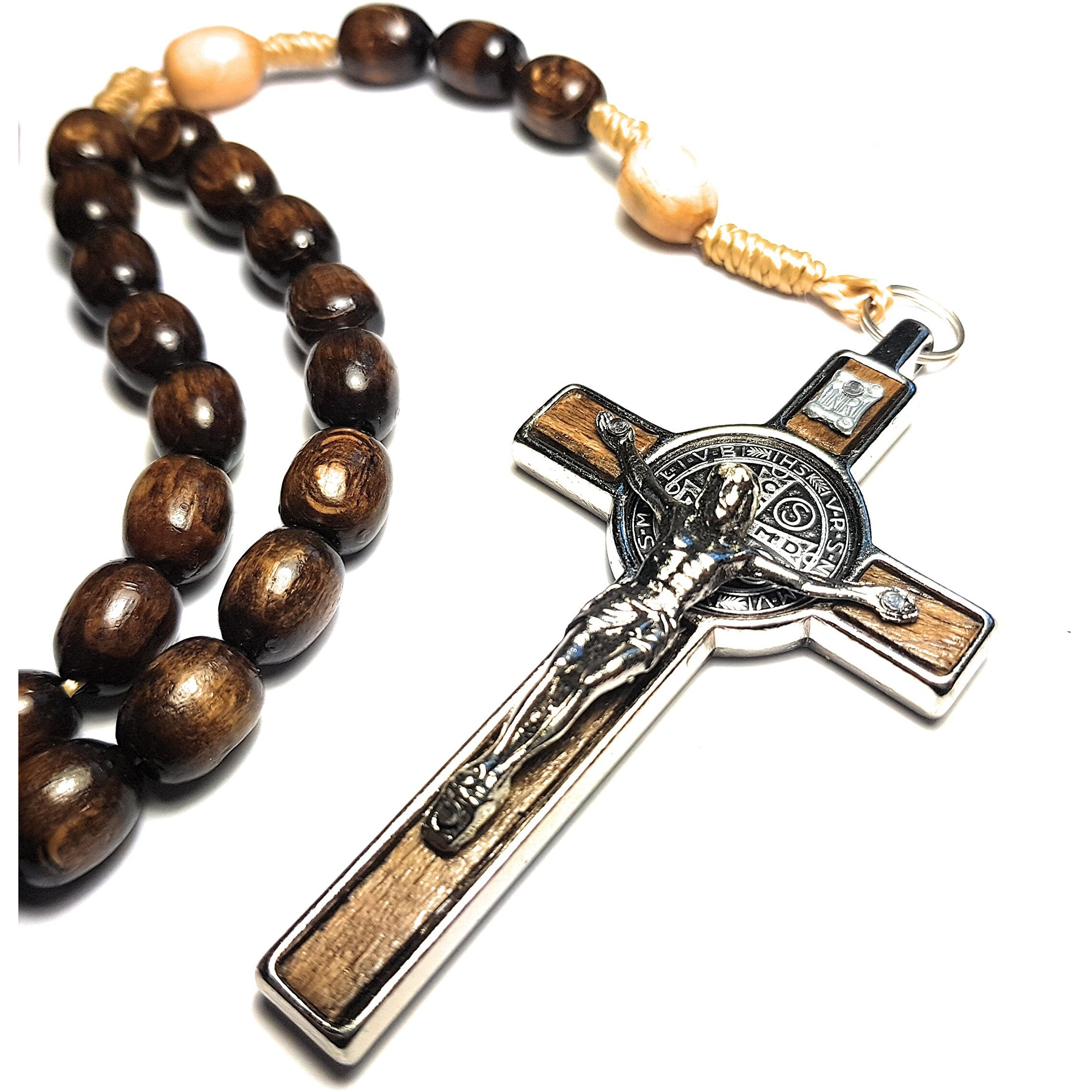 Esnoy Oversized Made In Italy Rosary Blessed By Pope Francis Vatican Rome Holy Father Medal Cross Saint Benedict Patron Saint Of Students Honor Veterans Us Army Solders Addiction Dependence (Brown)