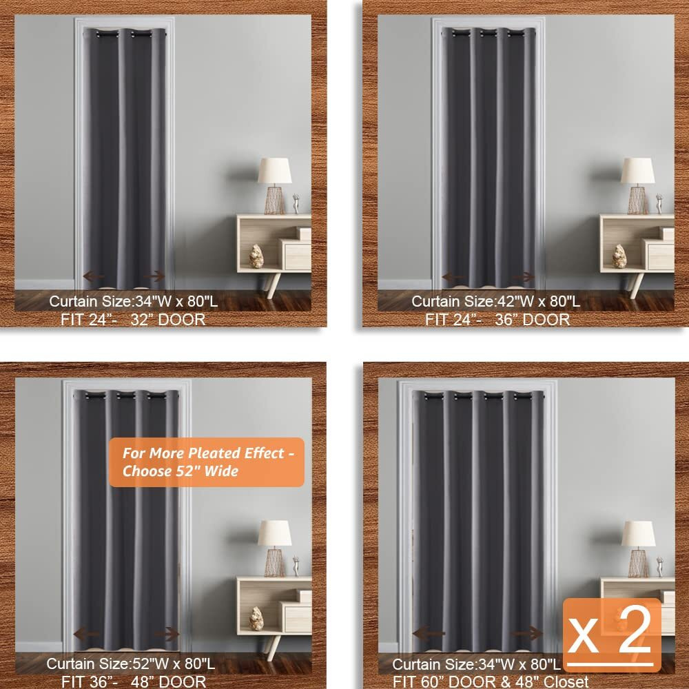 Shineland Closet Curtains For Bedroom Closet Door Doorway Curtain Privacy Small Width Curtain For Front Door/Narrow Window 34 Inch Wide 80 Inch Length Dark Charcoal Gray/Grey