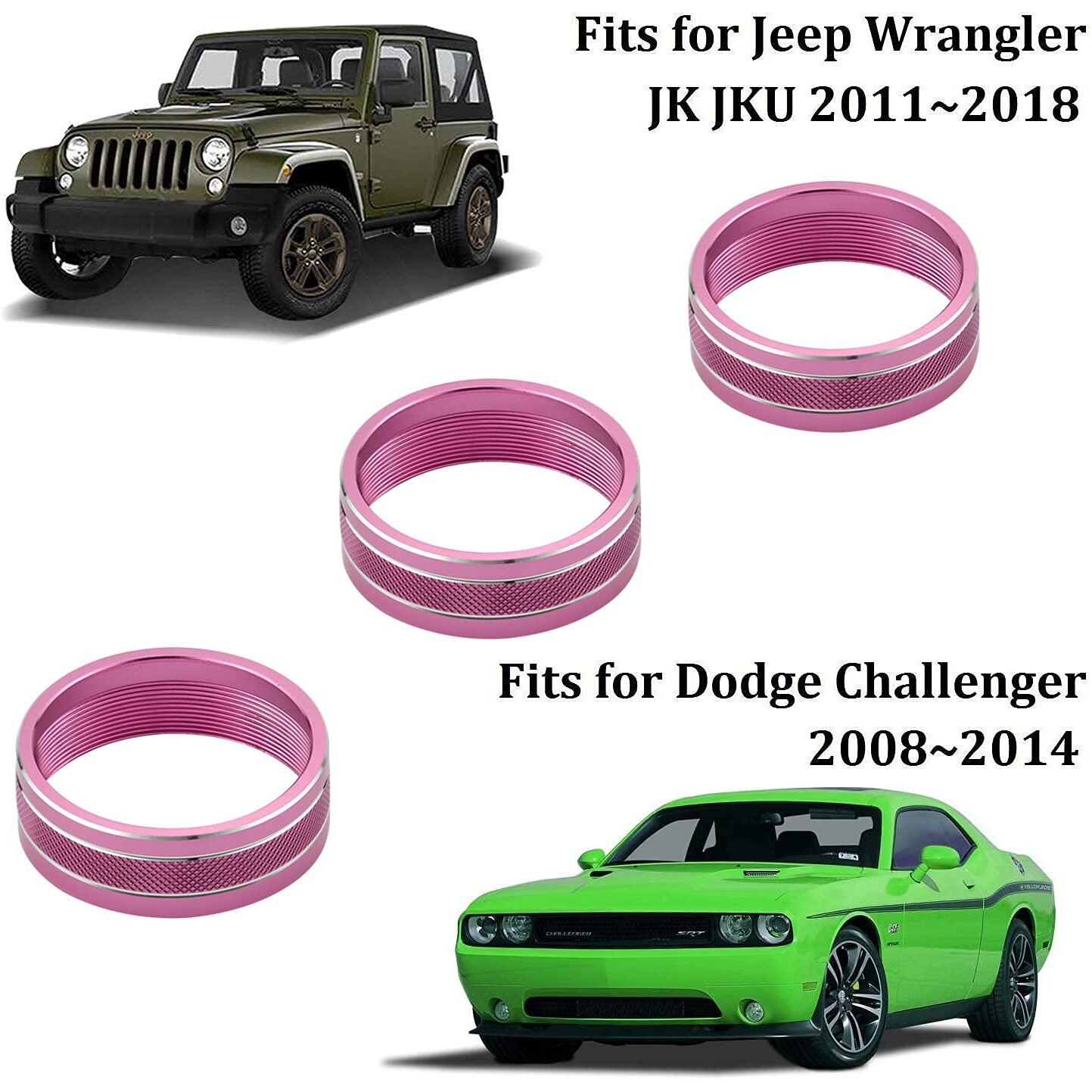 Ac Climate Control Knob Ring Air Conditioner Switch Volume Cover Compatible With 2011-2017 Jeep Wrangler Jk Jku/Dodge Challenger 2008-2014 Interior Conditioning Accessories Trim (3Pcs/Set  Pink)