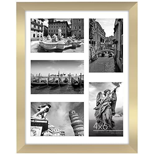 Americanflat 11X14 Collage Picture Frame In Gold With Five 4X6 Picture Displays - Shatter Resistant Glass Horizontal And Vertical Formats For Wall