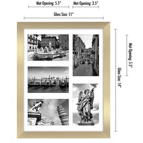 Americanflat 11X14 Collage Picture Frame In Gold With Five 4X6 Picture Displays - Shatter Resistant Glass Horizontal And Vertical Formats For Wall