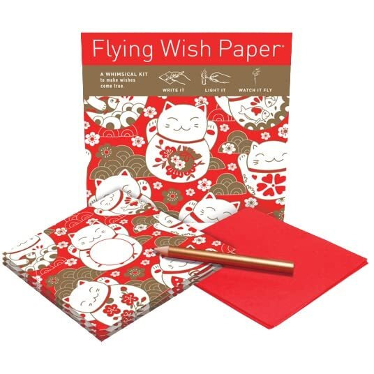 Flying Wish Paper Lucky Cats - Write It  Light It  Watch It Fly - Perfect Little Gift Wish Paper - 5"" X 5"" - Whimsical Mini Kit