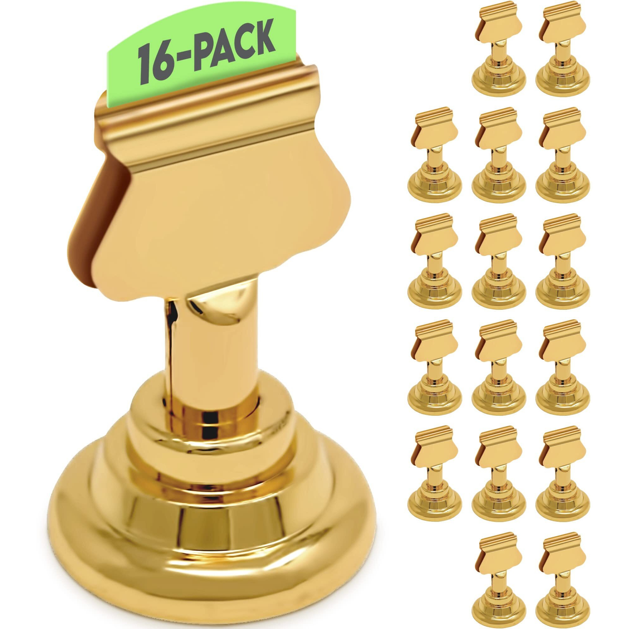 Place Card Holder (16 Pack) Gold - Beautiful Table Cardholder For Wedding Tabletop Reception Banquet Menu Holders Clip Table Reserved Seat Number Recipe Holder Restaurants Weddings Party