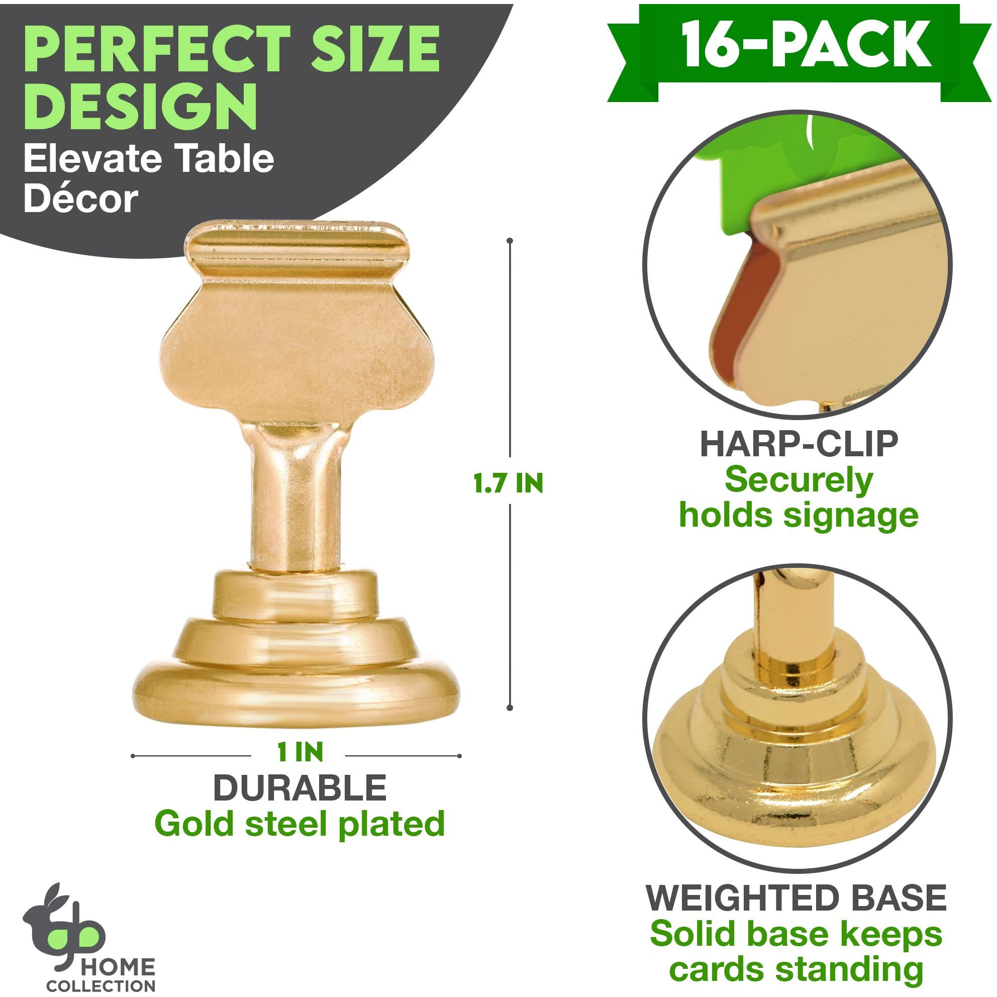 Place Card Holder (16 Pack) Gold - Beautiful Table Cardholder For Wedding Tabletop Reception Banquet Menu Holders Clip Table Reserved Seat Number Recipe Holder Restaurants Weddings Party