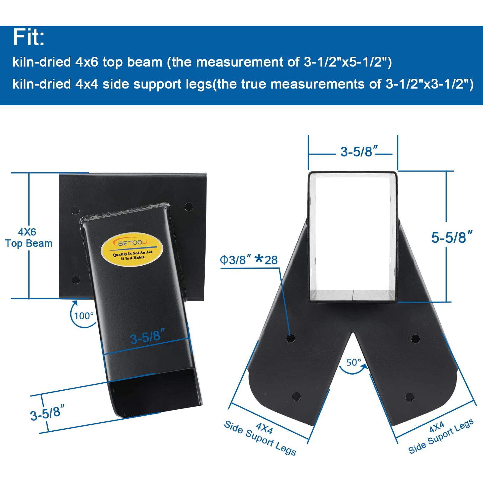 Betooll Swing Set Brackets - 2Pcs A Frame Swing Bracket Swing Set Hardware With All Mounting Accessories (Black)