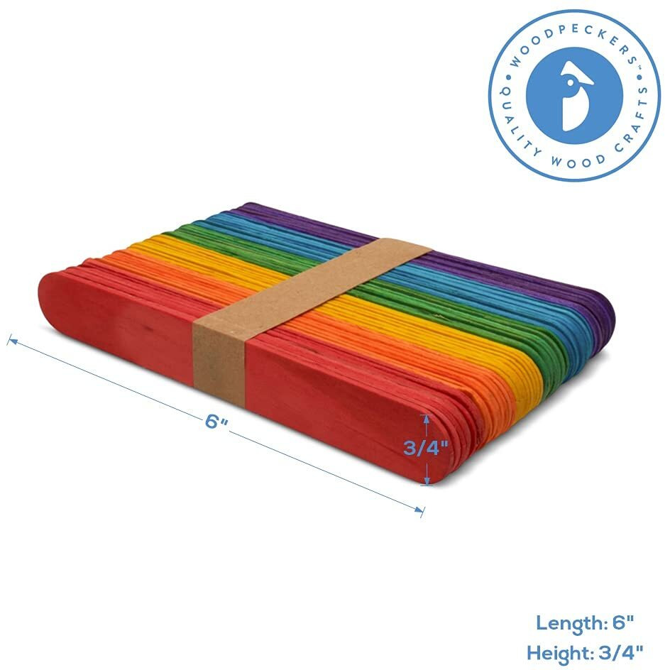 Colored Popsicle Sticks For Crafts  Large Colored Craft Sticks  Pack Of 1000  Each Stick 6"" Long X 3/4"" Wide  By Woodpeckers