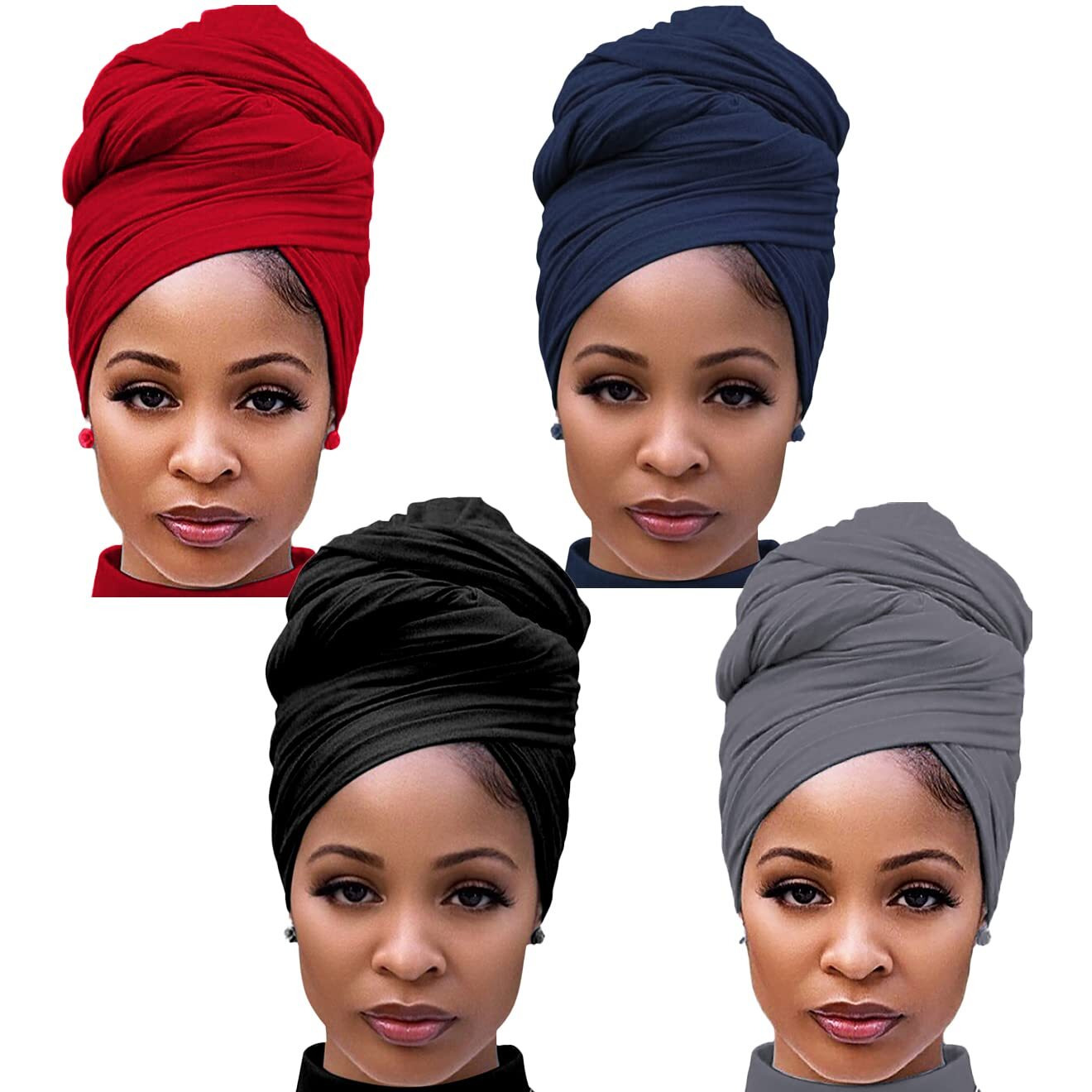 Harewom 4Pcs Turban Head Wraps For Black Women African Hair Wraps Stretchy Headwraps Head Scarf For Women Hair Scarf