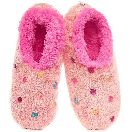 Snoozies Slippers For Women | Lotsa Dots Colorful Cozy Sherpa Slipper Socks | Womens House Slippers | Cozy Slippers For Women | Fuzzy Slippers | Peach | Large