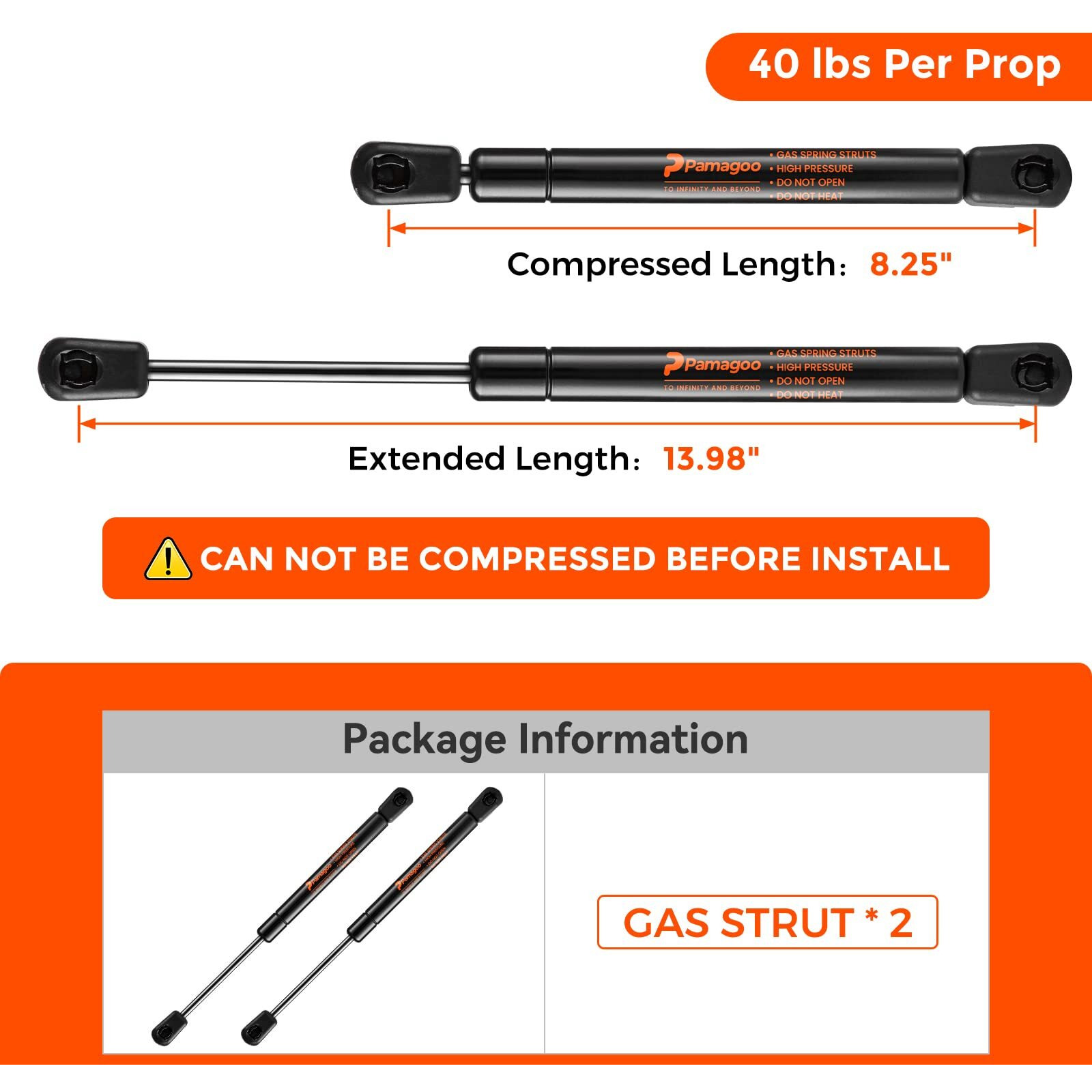 Pamagoo C16-09461 C1609461 14 Inch Gas Shock 40 Lb 178 N Per Prop  Replacement Gas Spring Strut Lift For Camper Truck Rear Window Weatherguard Shell Tool Box Prop Shock(2 Pack)