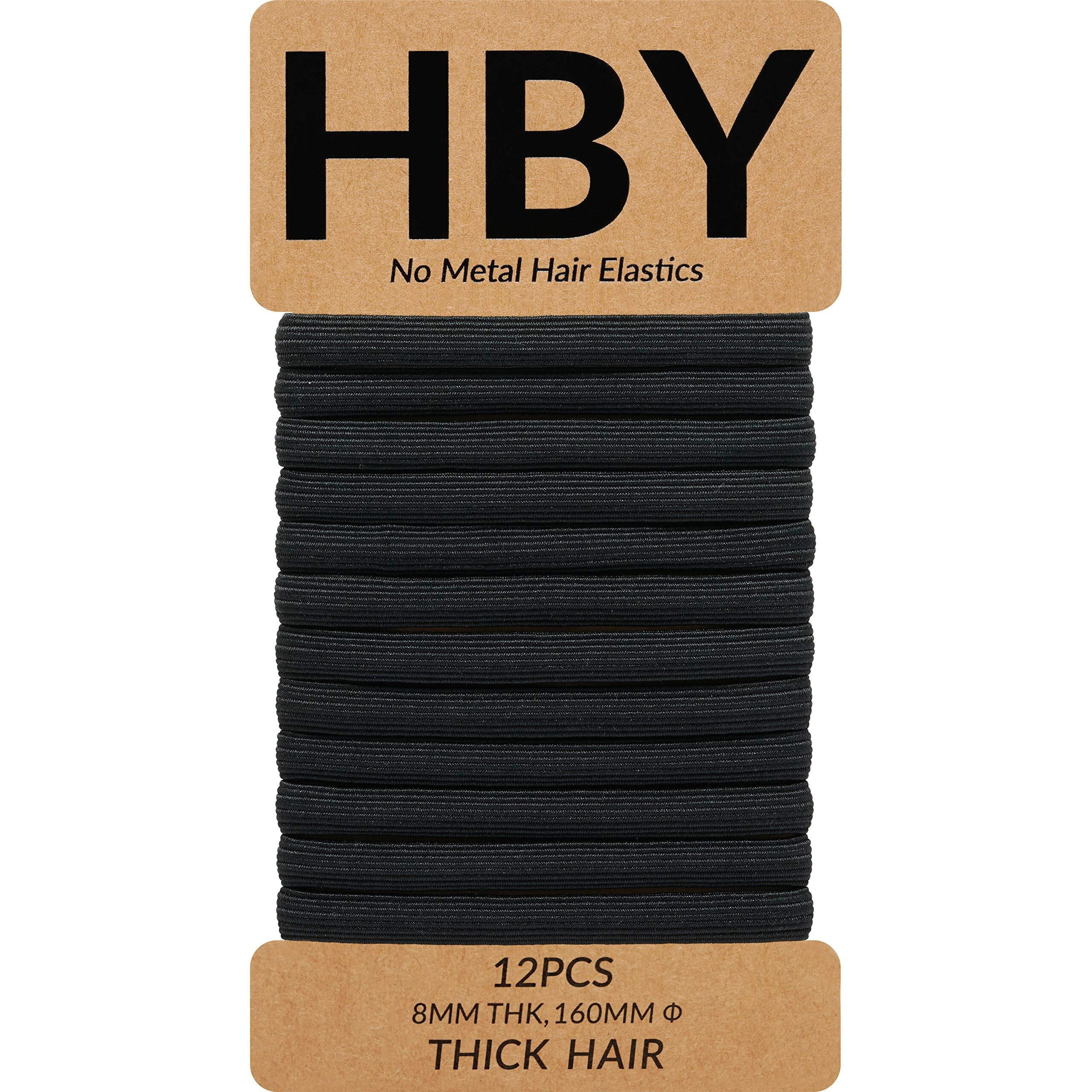 Hby Women's Hair Ties For Thick Or Curly Hair. No Slip Seamless Ponytail Holders Sports Thick Hair Ties  Black  8Mm  12 Pcs