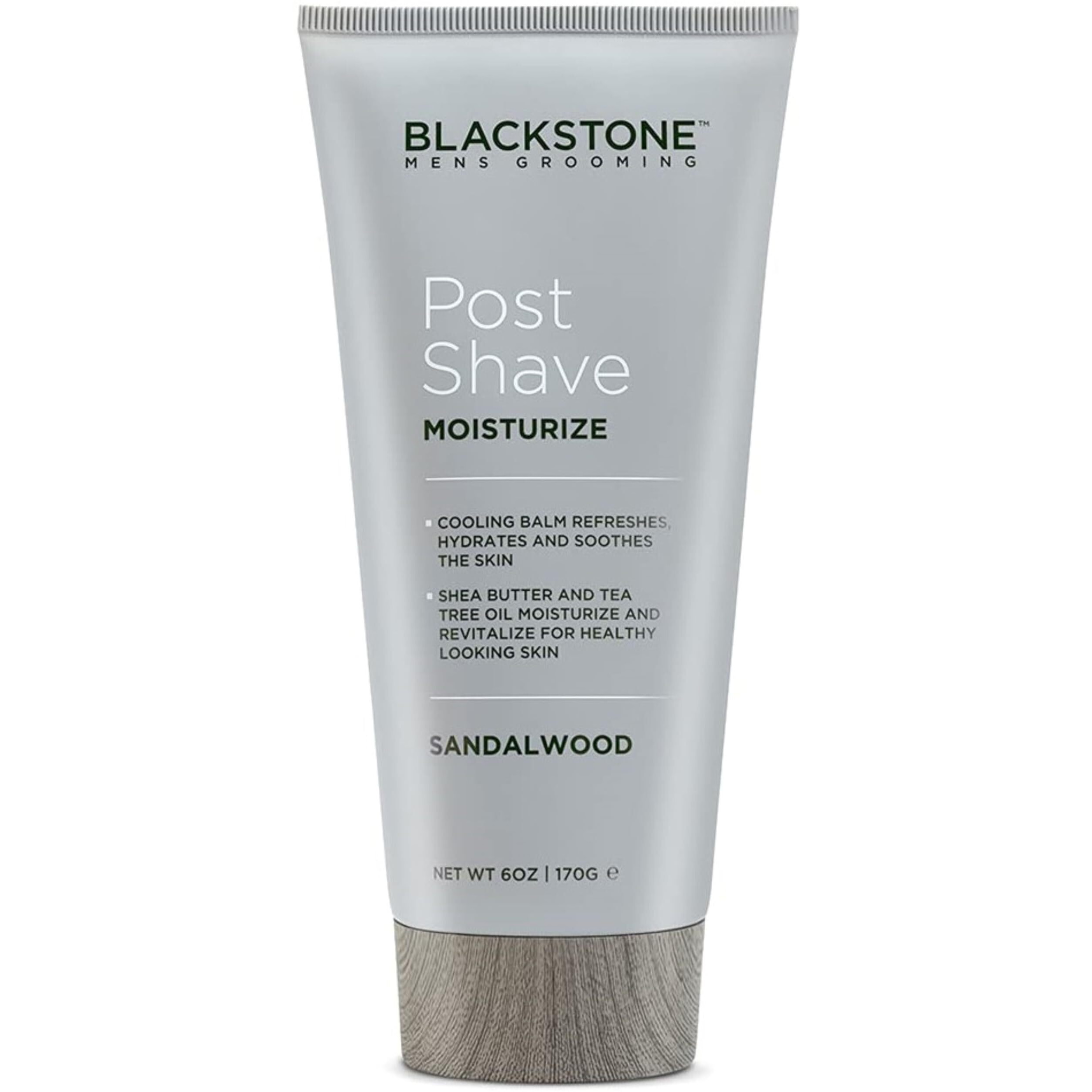 Blackstone Men's Grooming Post Shave Moisturizer With Tea Tree Oil  Shea Butter  Vitamin E  & Aloe | Soothing Cooling Balm | Cruelty & Paraben Free | Made In Usa | Sandalwood (6 Oz)