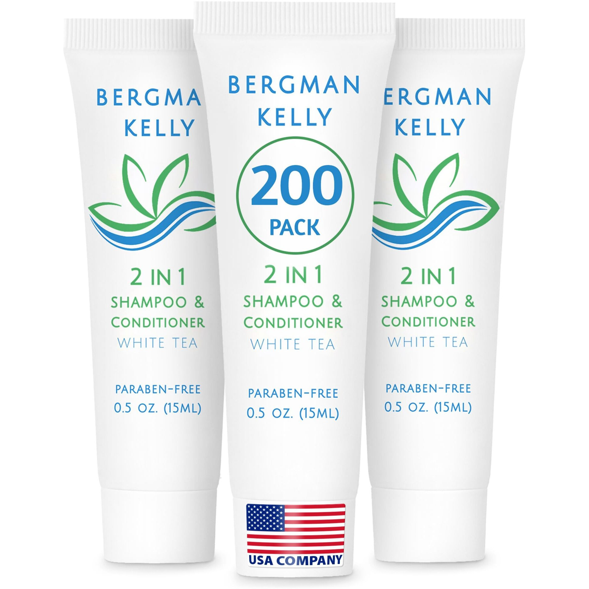 Bergman Kelly - Hotel 2 In 1 Shampoo And Conditioner - 0.5 Fl Oz  200 Pk  White Tea - Delight Your Guests With Revitalizing And Refreshing Travel Size Shampoo - Quality Mini Hotel Toiletries In Bulk
