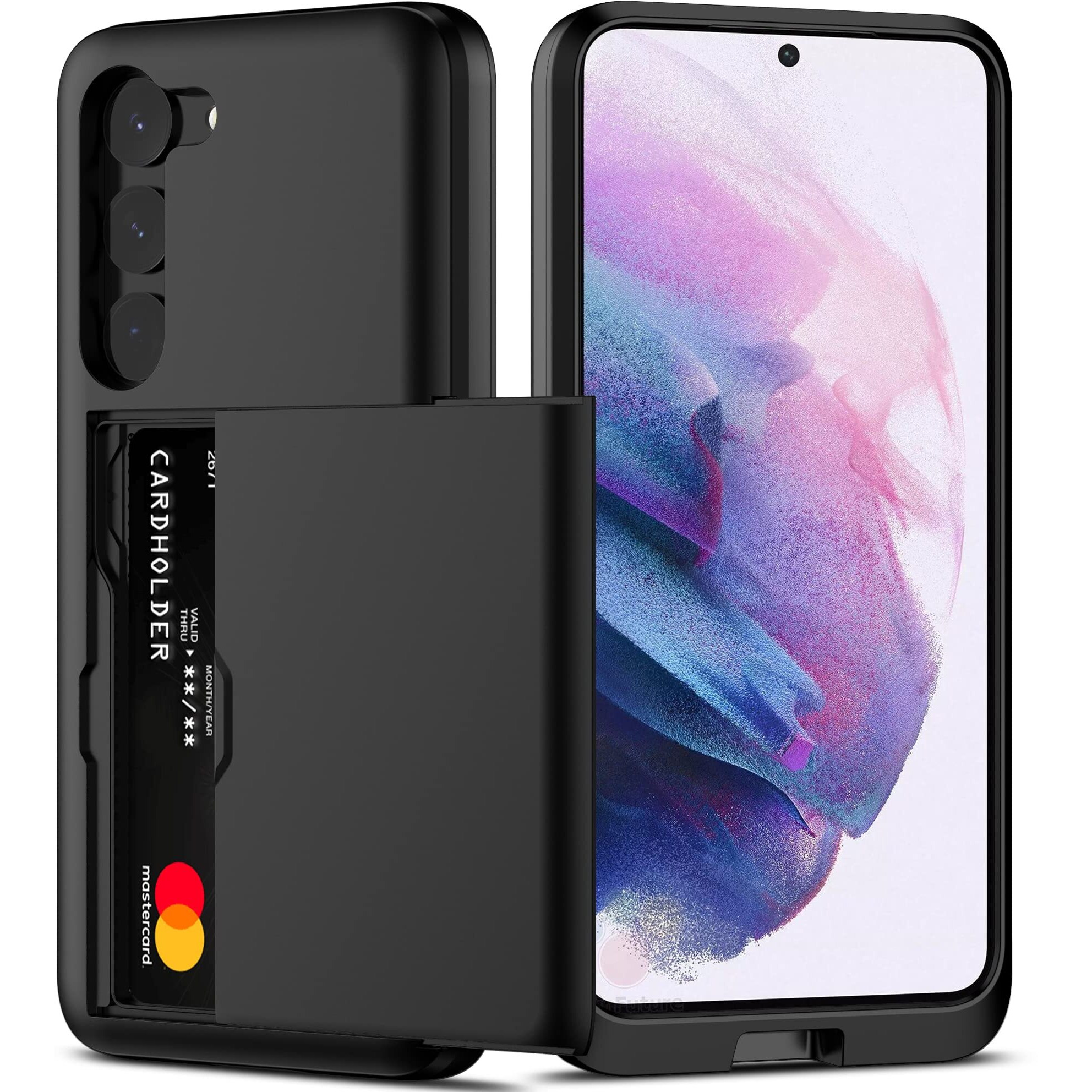 Nvollnoe For Samsung S23 Case With Card Holder 5G 6.1 Inch Slim Dual Layer Heavy Duty Protective Galaxy S23 Case Hidden Card Slot Wallet Case For Samsung S23(Black)
