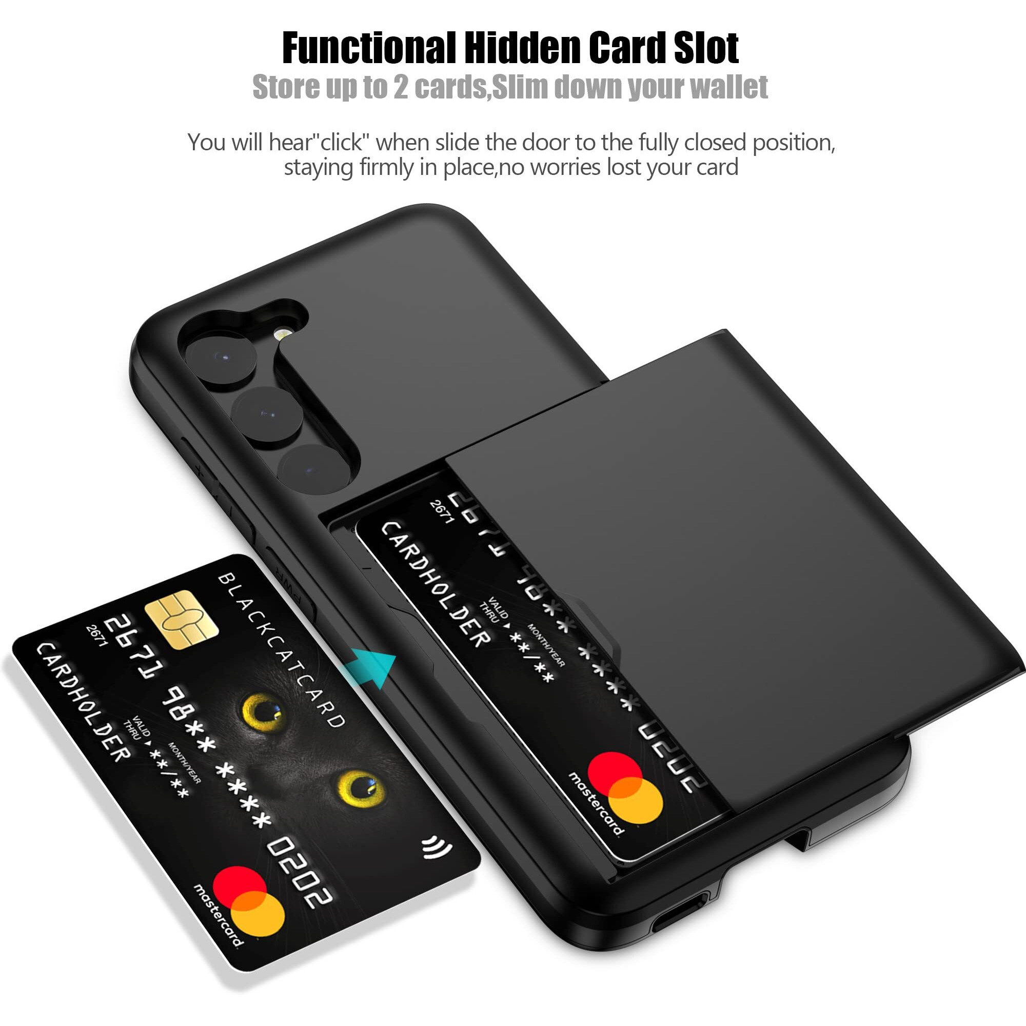Nvollnoe For Samsung S23 Case With Card Holder 5G 6.1 Inch Slim Dual Layer Heavy Duty Protective Galaxy S23 Case Hidden Card Slot Wallet Case For Samsung S23(Black)