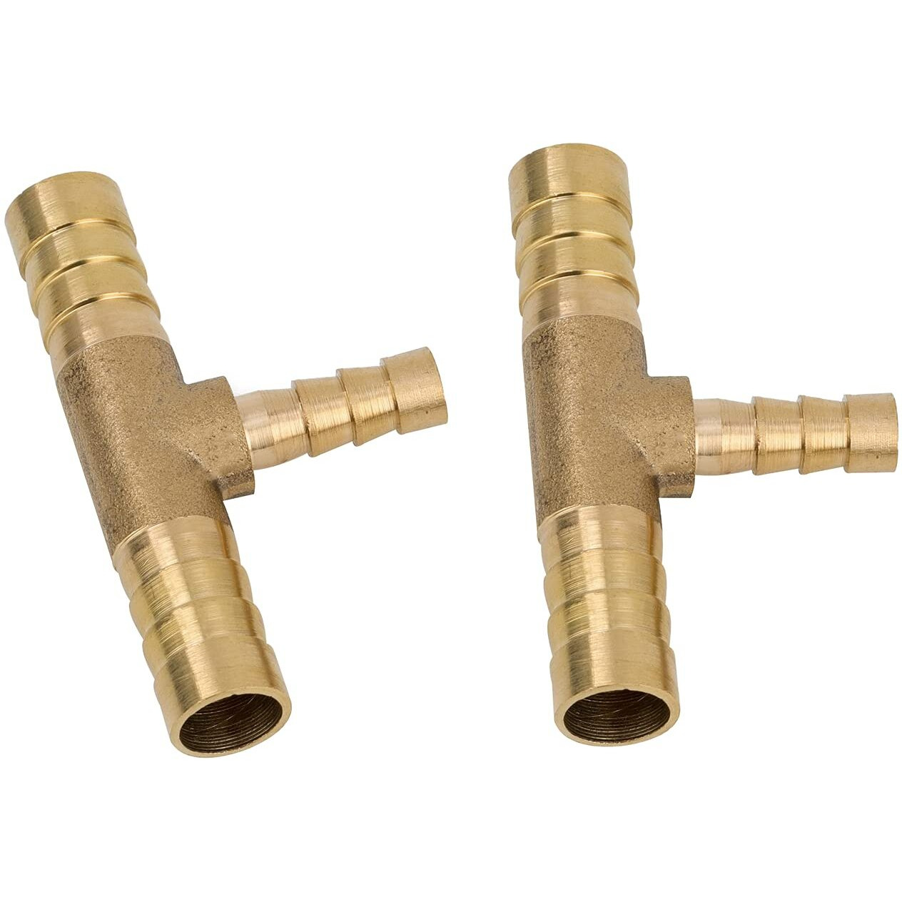 Pysrych Brass Hose Barb Fitting Reducing Tee 1/2"" Barbed X 3/8"" Barbed X 1/2"" Barbed Reducer T-Fitting 2Pcs