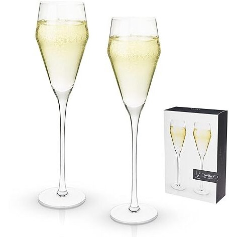 Viski Raye Angled Crystal Prosecco Glasses Set Of 2  No-Lead Premium Crystal Clear Glass  Modern Stemmed  Prosecco Glass Gift Set  8Oz