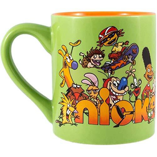 Silver Buffalo Nickelodeon Logo And Characters 90S Nostalgia Ceramic Mug  14 Ounces