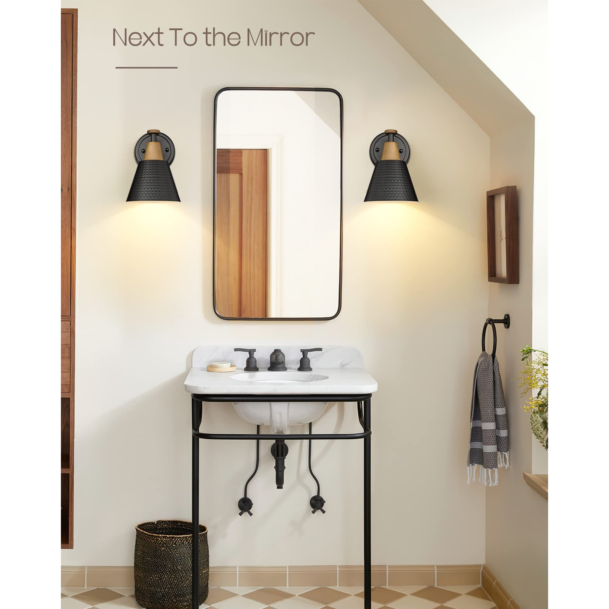 Femila Wall Sconces Set Of 2  1-Light Matte Black Bathroom Light Fixtures  Modern Single Vanity Light Wall Lamp With Hammered Metal Shade  4Fg59B-2 Bk