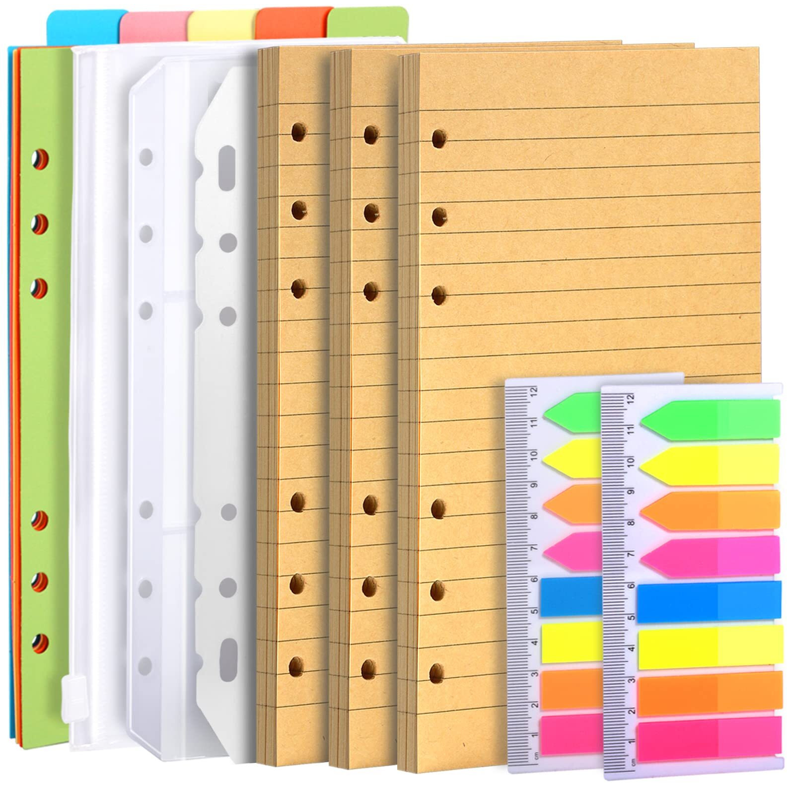 A6 Refill Paper  3 Pack 45Pcs A6 Loose Leaf Lined Paper  A6 Planner Inserts  College Ruled Notebook Paper  6 Ring Writing Paper Refill For A6 Small Binder Journal  With Binder Pocket & Divider & Tabs