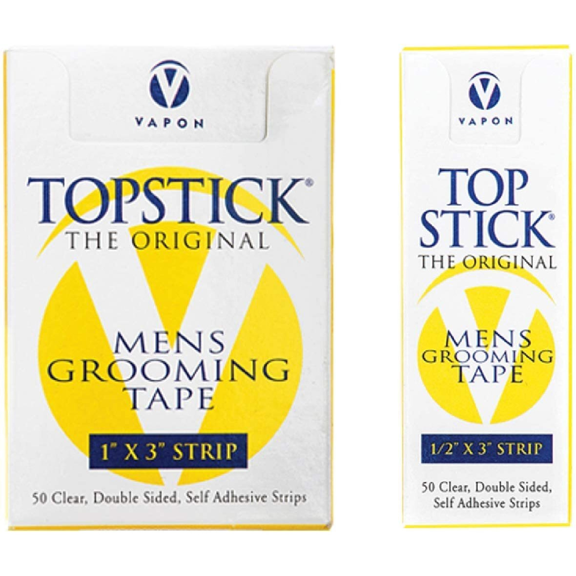 Topstick Men's Clear Double Sided Grooming Tape Bundle - (1 Box Of 50 Strips) 1"" X 3"" & (1 Box Of 50 Strips) 1/2"" X 3""