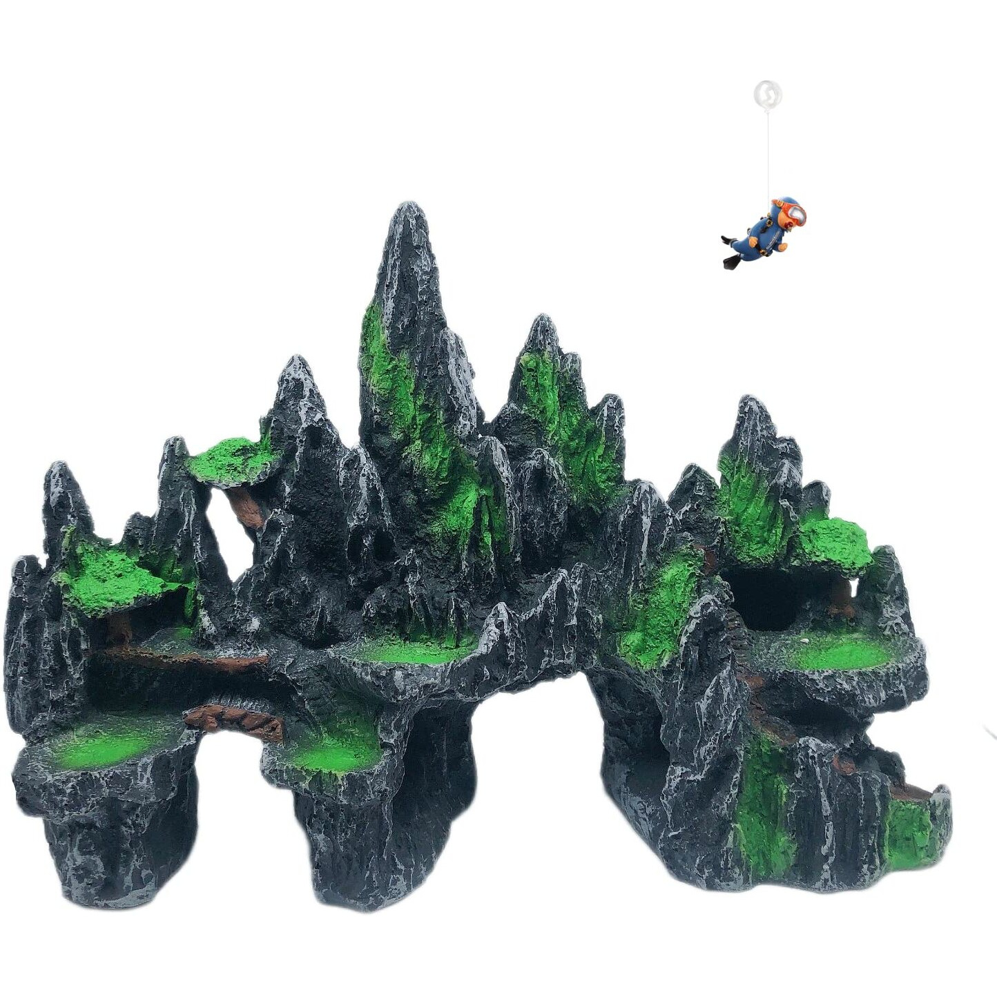 Awxzom Extra Large Aquarium Decorations  Big Mountain View Aquarium Ornaments  Large Fish Tank Decorations  Come With 1 Little Diver (Extra Large Mountain)