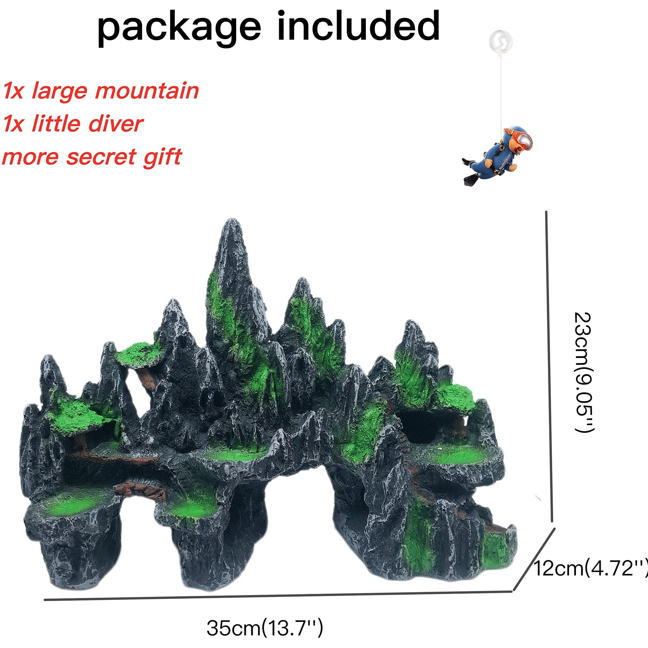 Awxzom Extra Large Aquarium Decorations  Big Mountain View Aquarium Ornaments  Large Fish Tank Decorations  Come With 1 Little Diver (Extra Large Mountain)