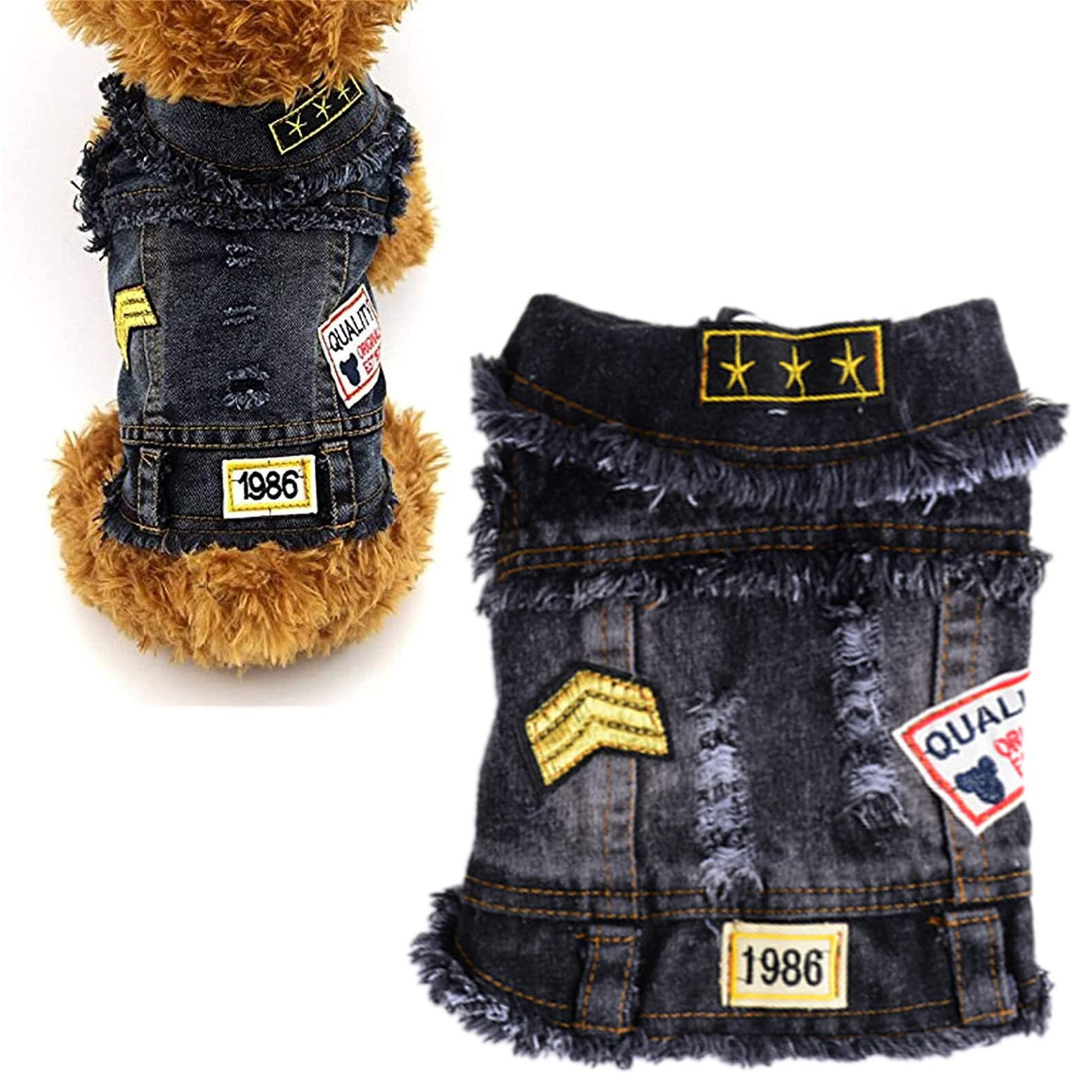 Doggyzstyle Pet Vests Dog Denim Jacket Hoodies Puppy Jacket For Small Medium Dogs (Xs  Black Print)