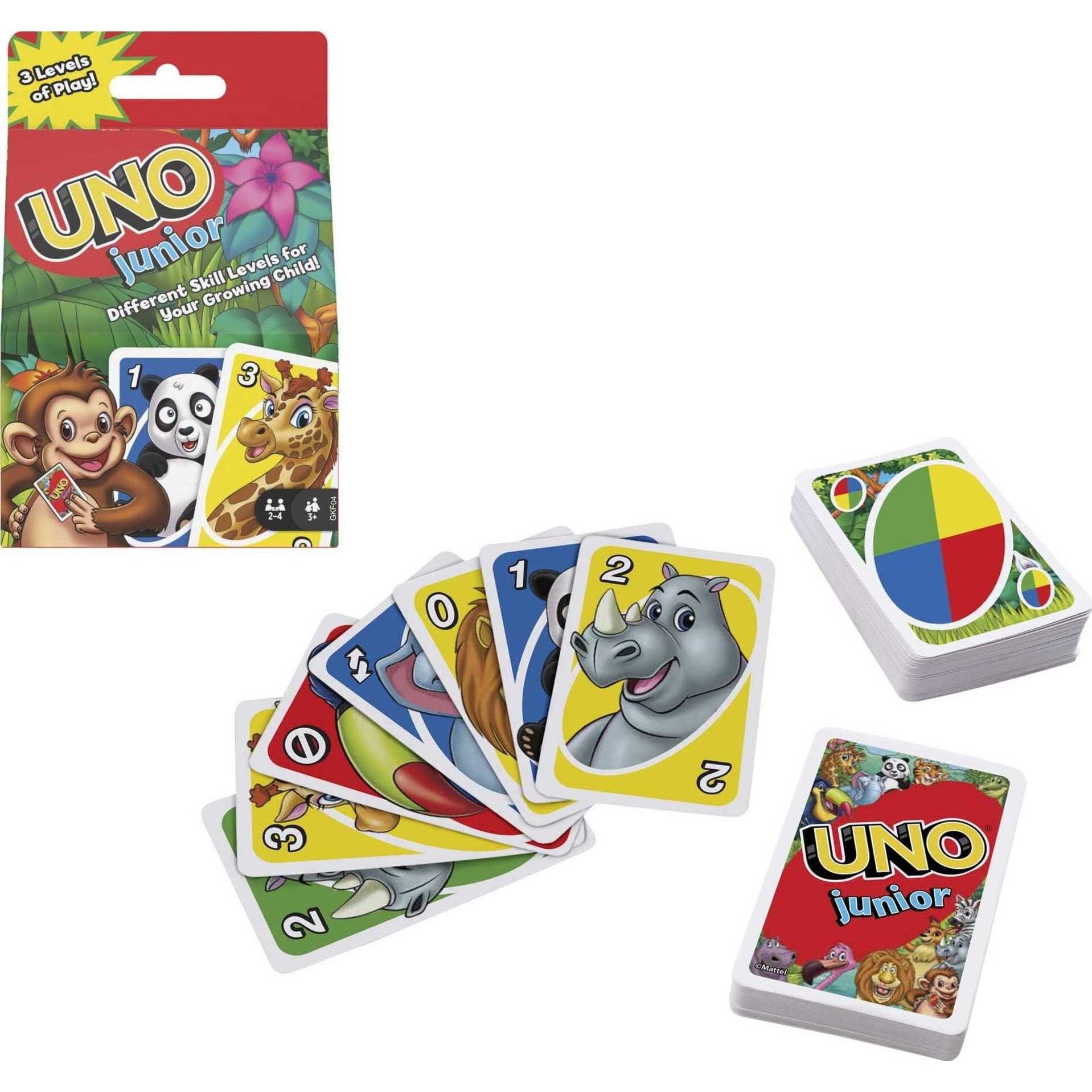 Mattel Games Uno Junior Card Game For Kids With Simple Rules  Levels Of Play And Animal Matching For 2-4 Players