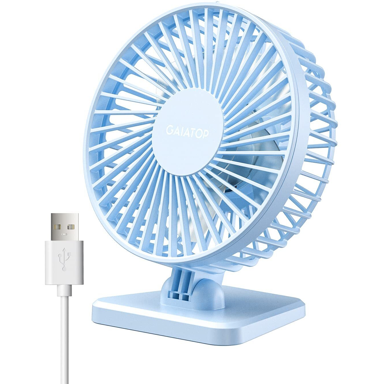 Gaiatop Usb Desk Fan  Small But Powerful  Portable Quiet 3 Speeds Wind Desktop Personal Fan  Adjustment Mini Fan Table Fan For Better Cooling  Home Office Car Indoor Outdoor(Light Blue)