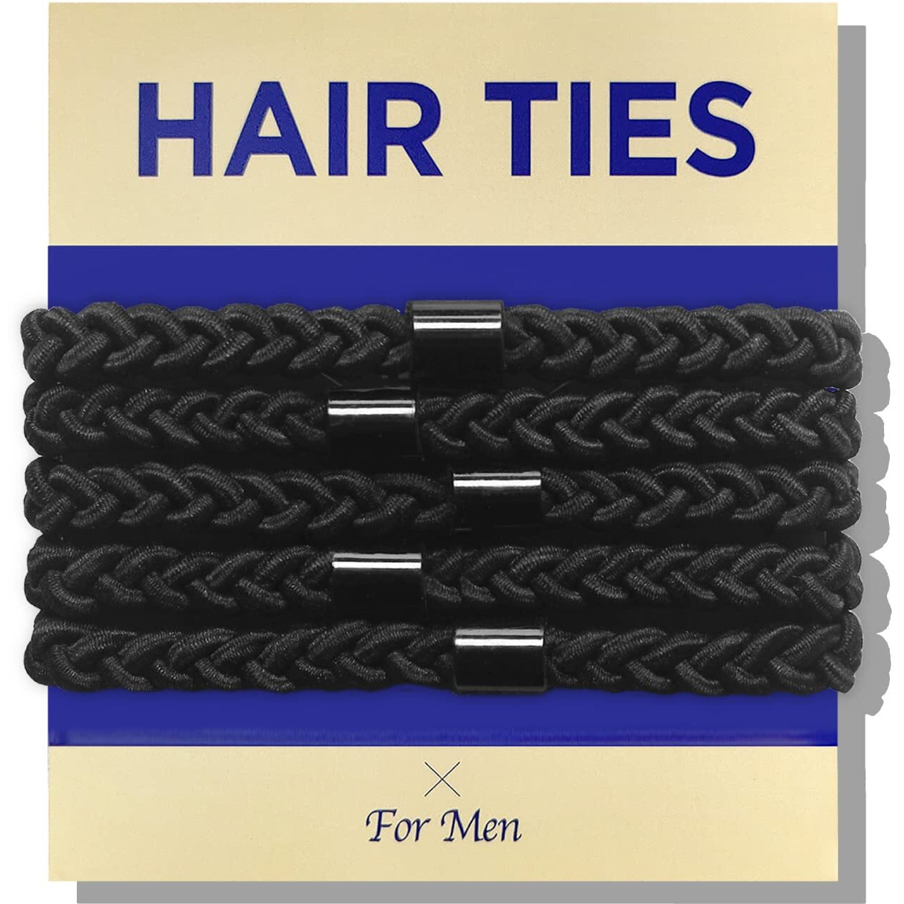 Havhaf Braided Mens Hair Ties For Men 5 Pcs(Xl  Black) - For Buns Curly Thick Dense Hair Elastic Hair Ties For Guys  No Damage Crease Breakage Man Bun Hair Tie Men With Long Hair  Perfect Hairtie For Men